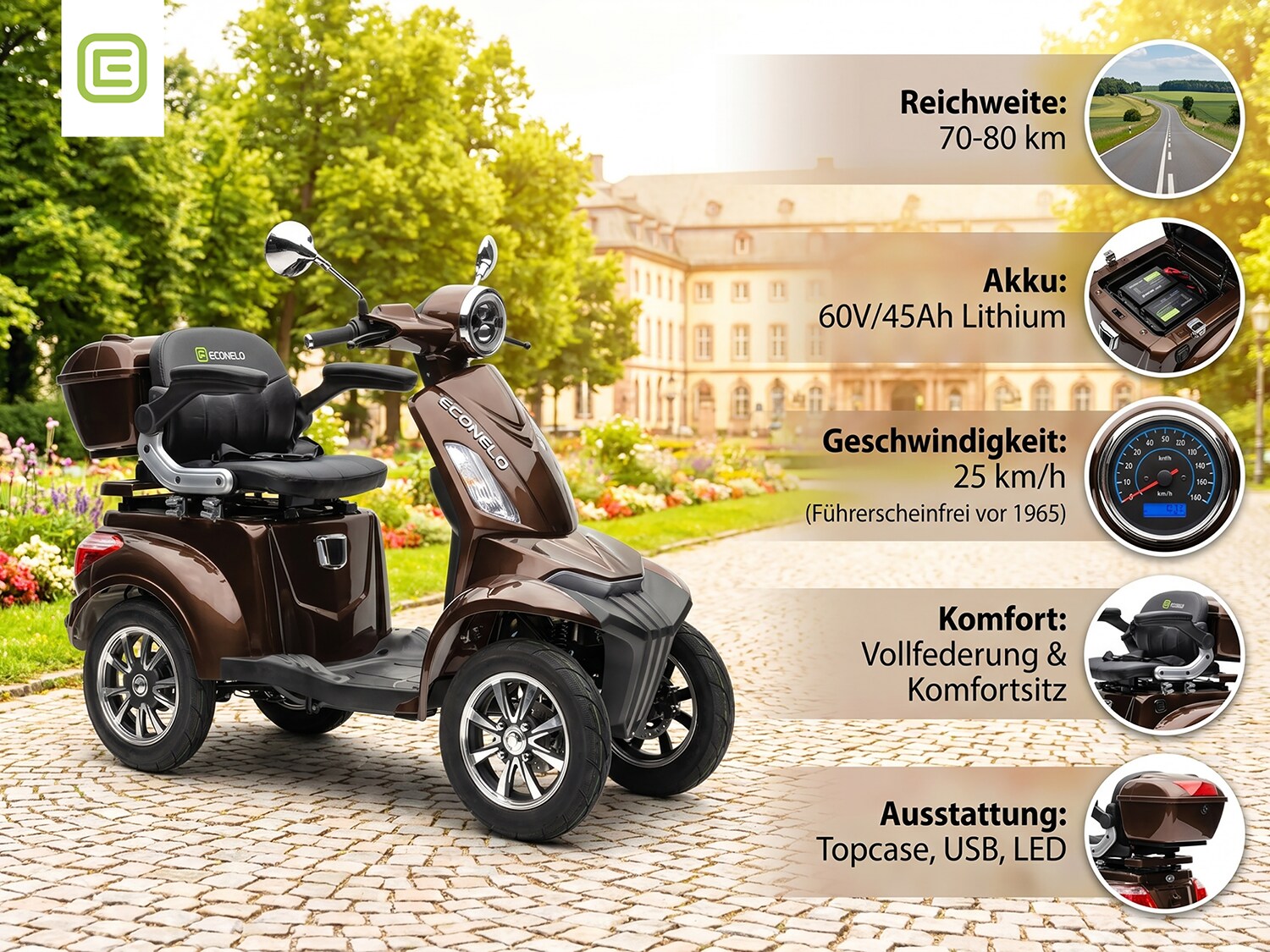 E-Seniorenmobil MAXXI 4.0 - Lithium Akku - 1000W - 25 km/h - BRAUN