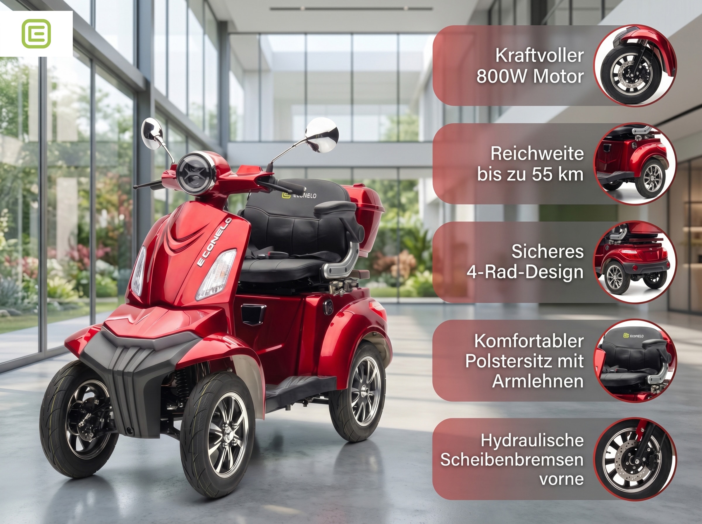 E-Seniorenmobil MAXXI 4.0 - Blei Akku - 1000W - 25&nbsp;km/h - ROT - Bild 1