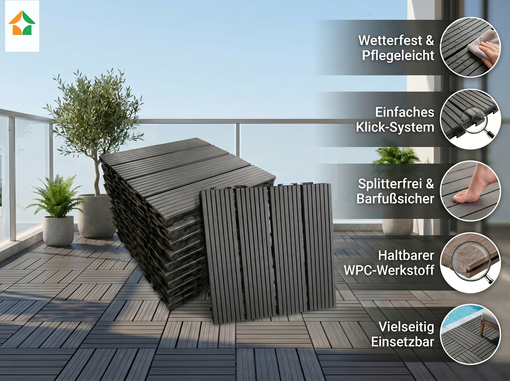 WPC Terrassenfliesen MAURICE 30x30 cm, /ctn - Anthrazit