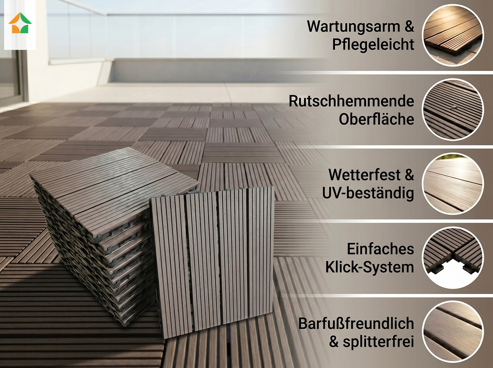 WPC Terrassenfliesen MAURICE 30x30 cm, /ctn - Kaffeebraun