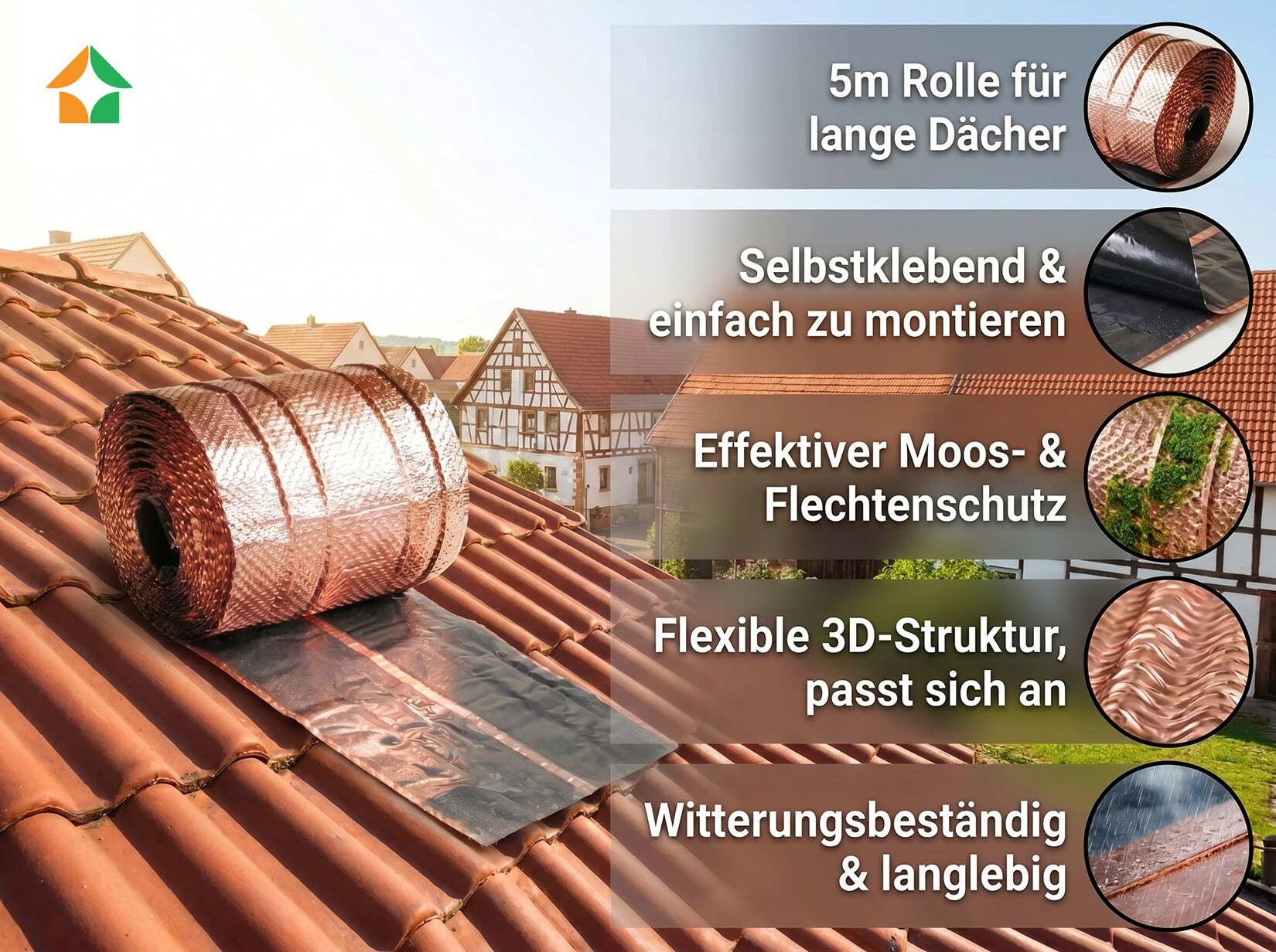 Kupfer Dachschutz IMPACT - Starke Haftung - Ideal für Dächer & Fenster