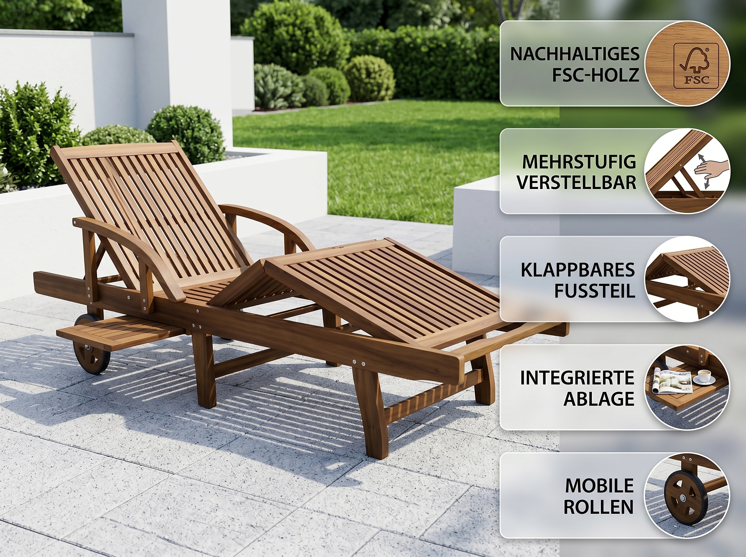 Sonnenliege aus FSC-Eukalyptusholz - 200 &times; 68 &times; 83 cm - ge&ouml;lt - Bild 1