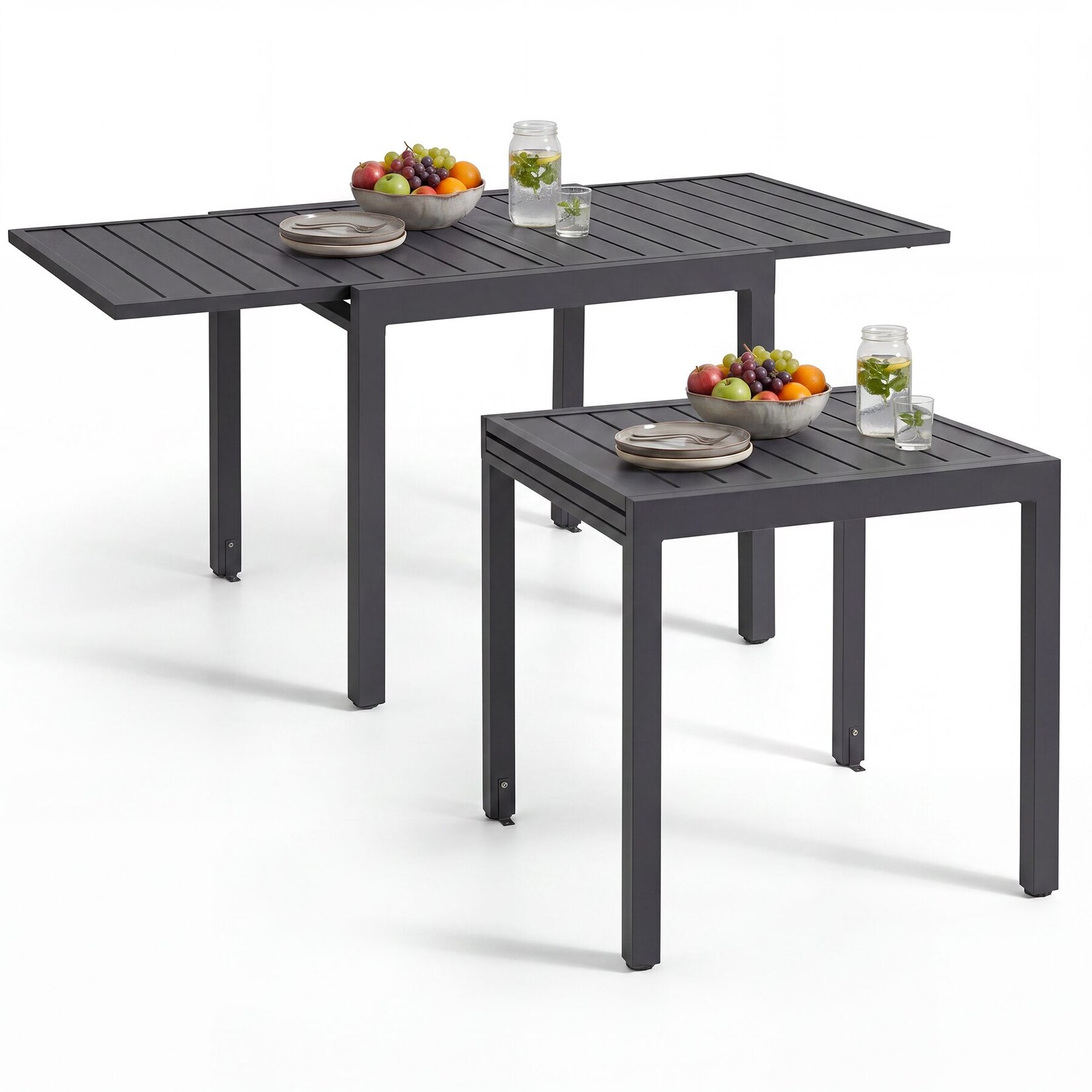 tectake® Aluminium-Gartentisch, für 4–6 Personen, ausziehbar, Lamellenoberfläche, 80–160 x 80 x 75 cm