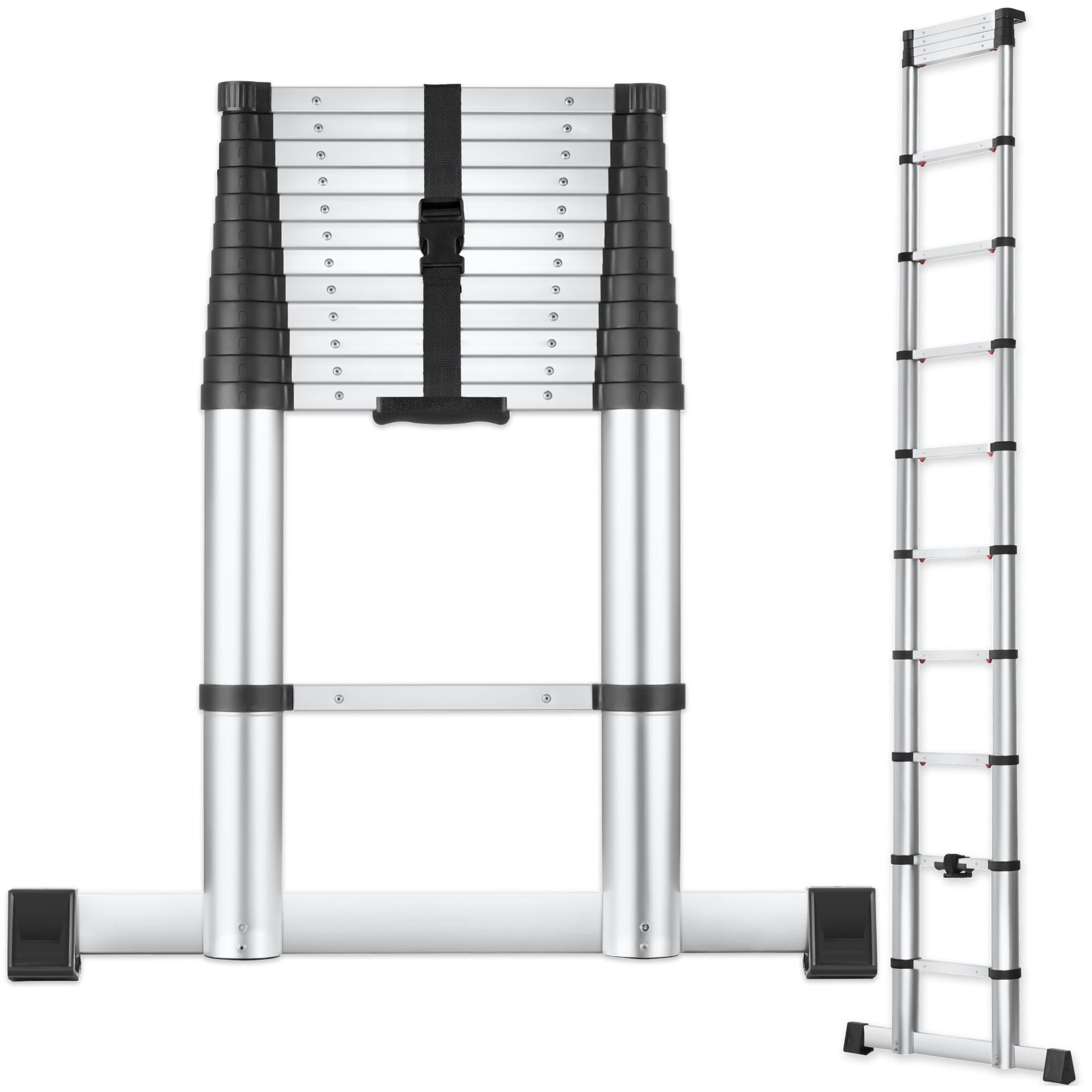 tectake&reg; Teleskopleiter, Aluminium, 3,85 m, gummierte Anlegekanten, zuverl&auml;ssige Arretierung und Soft Close - Bild 1