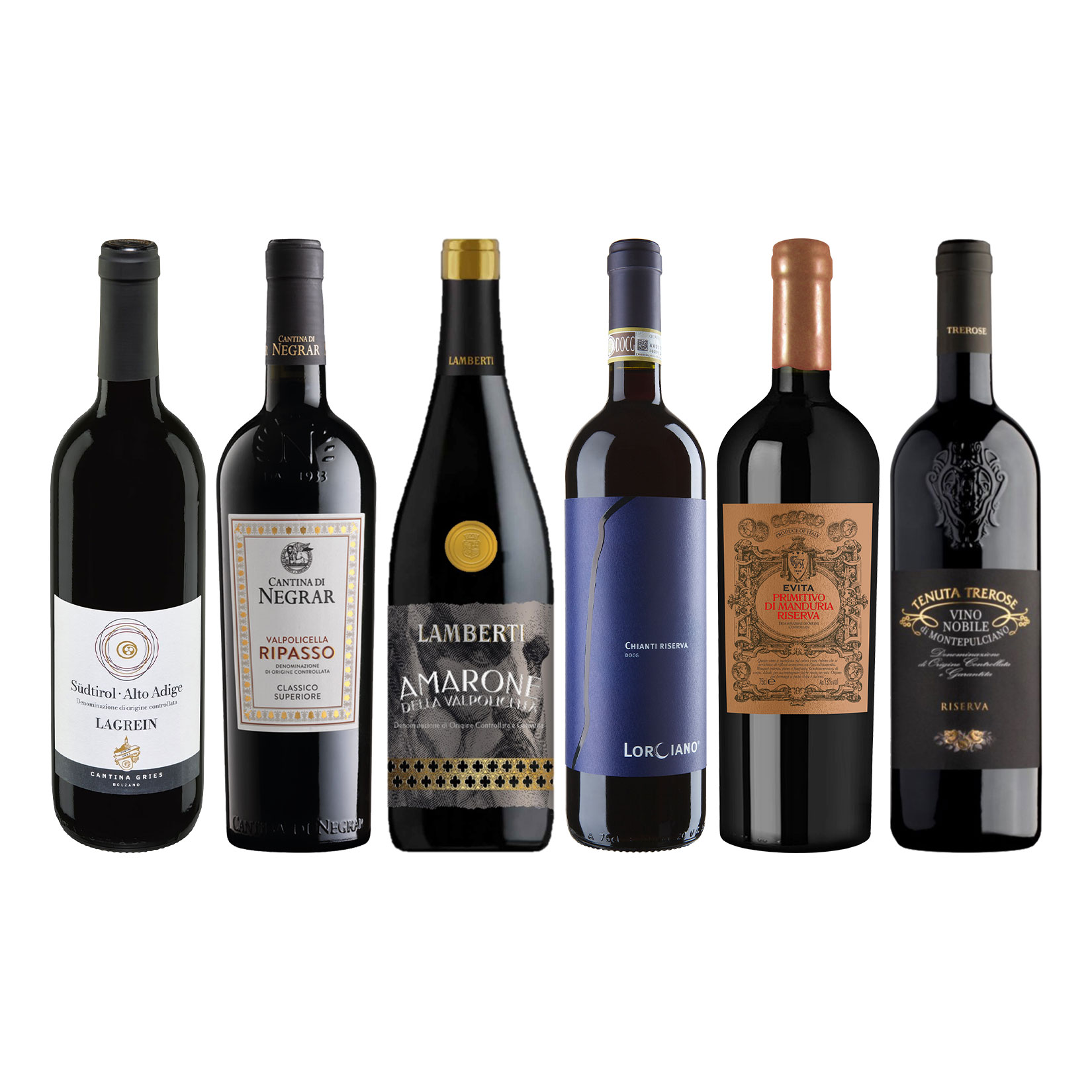 Weinpaket Italiens "Topweine" 13,0 - 15,0 % vol 6 x 0,75 Liter - Bild 1