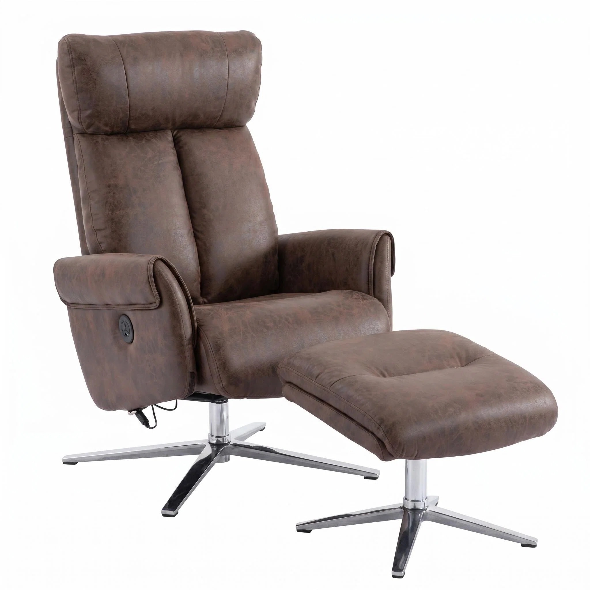 Happy Home Relaxsessel Elektrischer Relaxsessel mit Hocker &ndash; USB, 360&deg; drehbar, Kunstleder HWP51-BRN - Bild 1