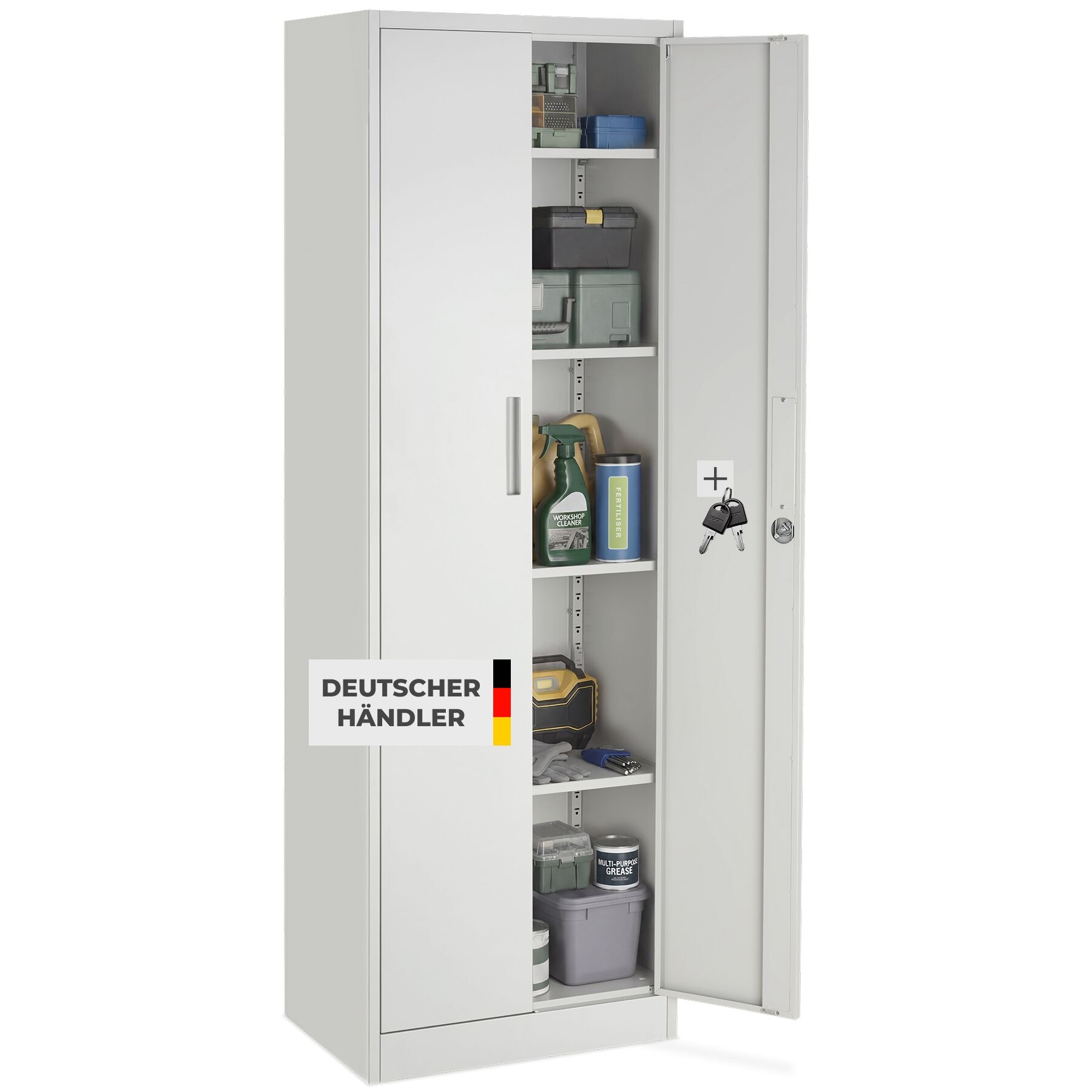 tectake&reg; Aktenschrank, 60 x 40 x 180,5 cm, 4 verstellbare Zwischenb&ouml;den, pulverbeschichteter Stahl, Kippschutz, h&ouml;henverstellbare F&uuml;&szlig;e - Bild 1