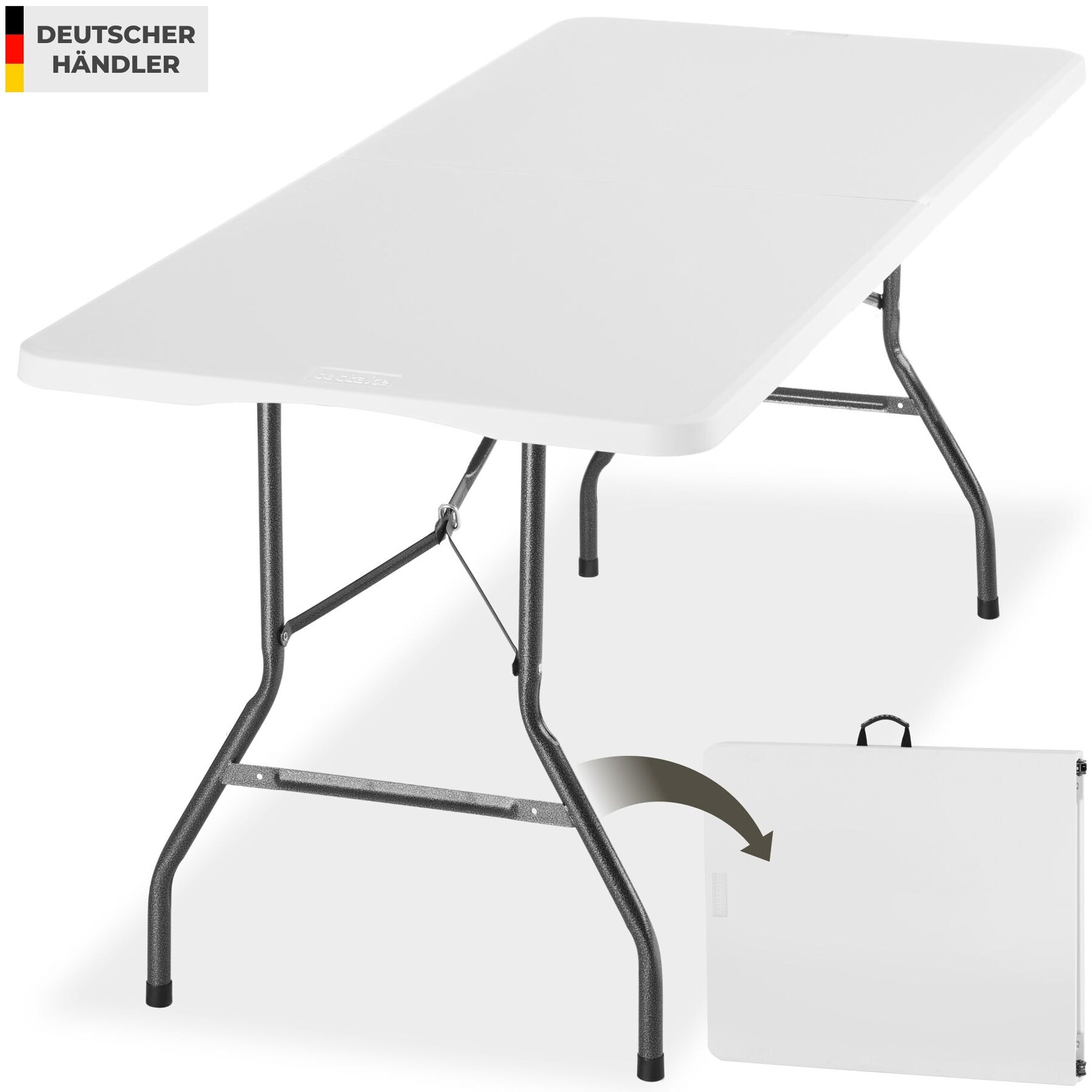 tectake® Campingtisch, klappbar, wetterfest, 120 kg Belastbarkeit, gummierter Tragegriff