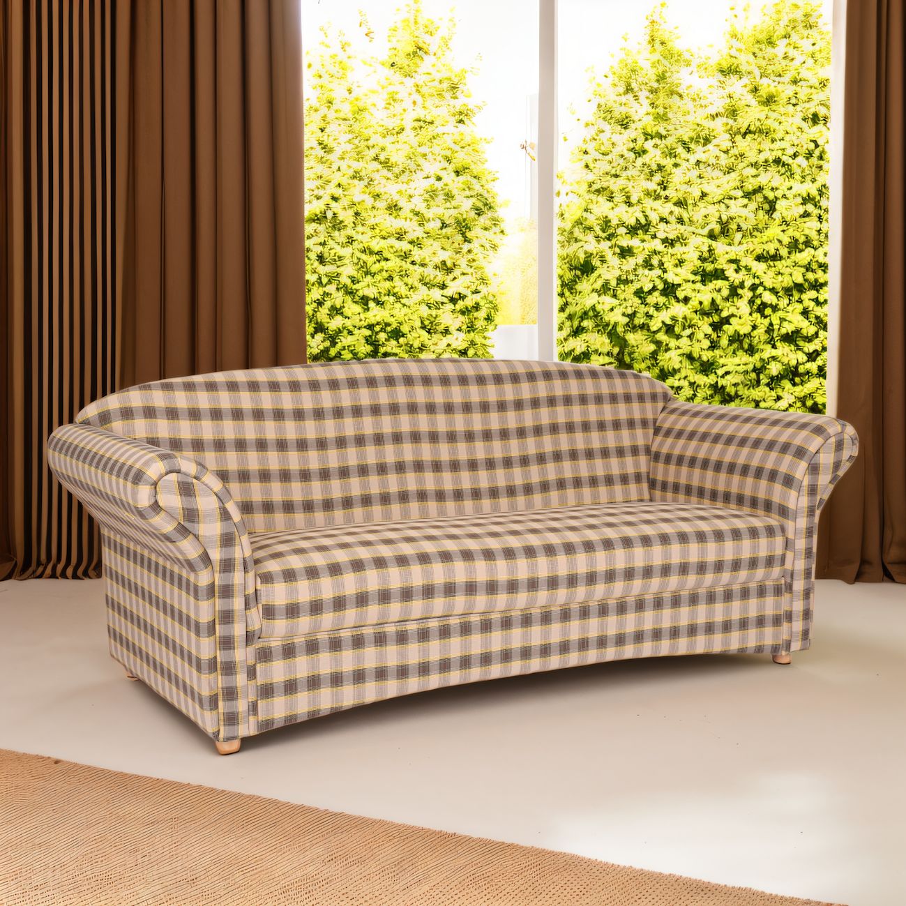 3-Sitzer Sofa Loretta, ca. 204 x 83 x 85 cm &ndash; kariert & Braun - Bild 1
