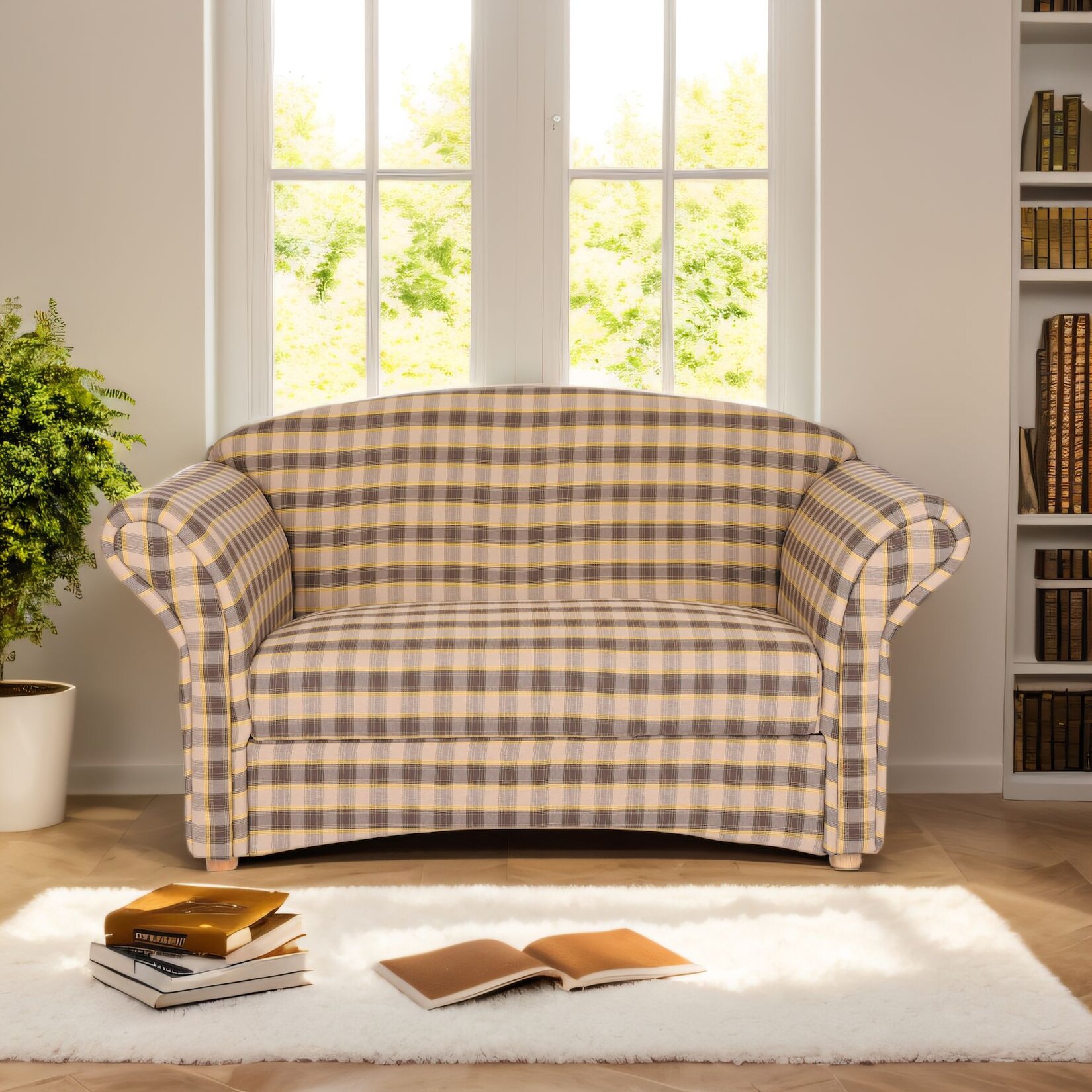 2-Sitzer Sofa Loretta, ca. 153 x 83 x 85 cm – kariert & Braun