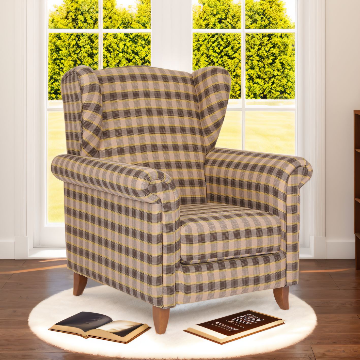 Polstersessel Loretta, ca. 86 x 81 x 105 cm &ndash; kariert & Braun - Bild 1