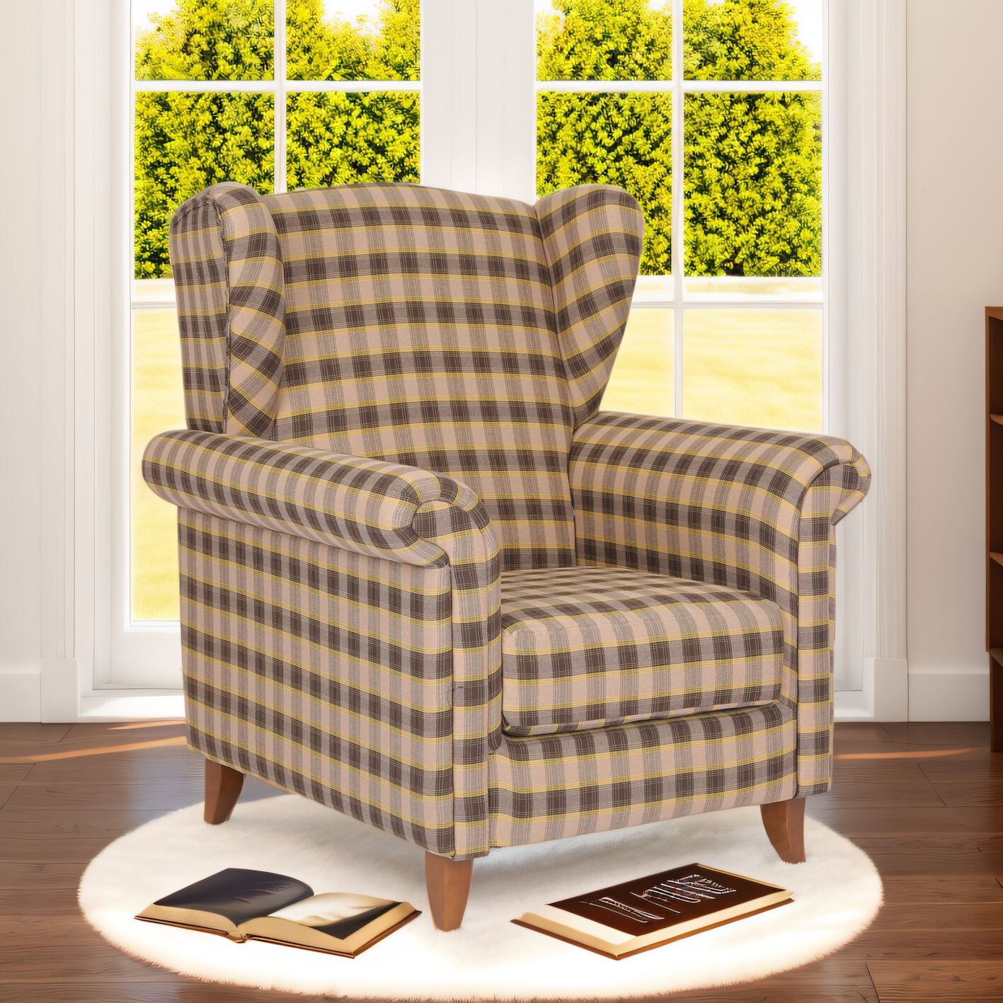 Polstersessel Loretta, ca. 86 x 81 x 105 cm – kariert & Braun
