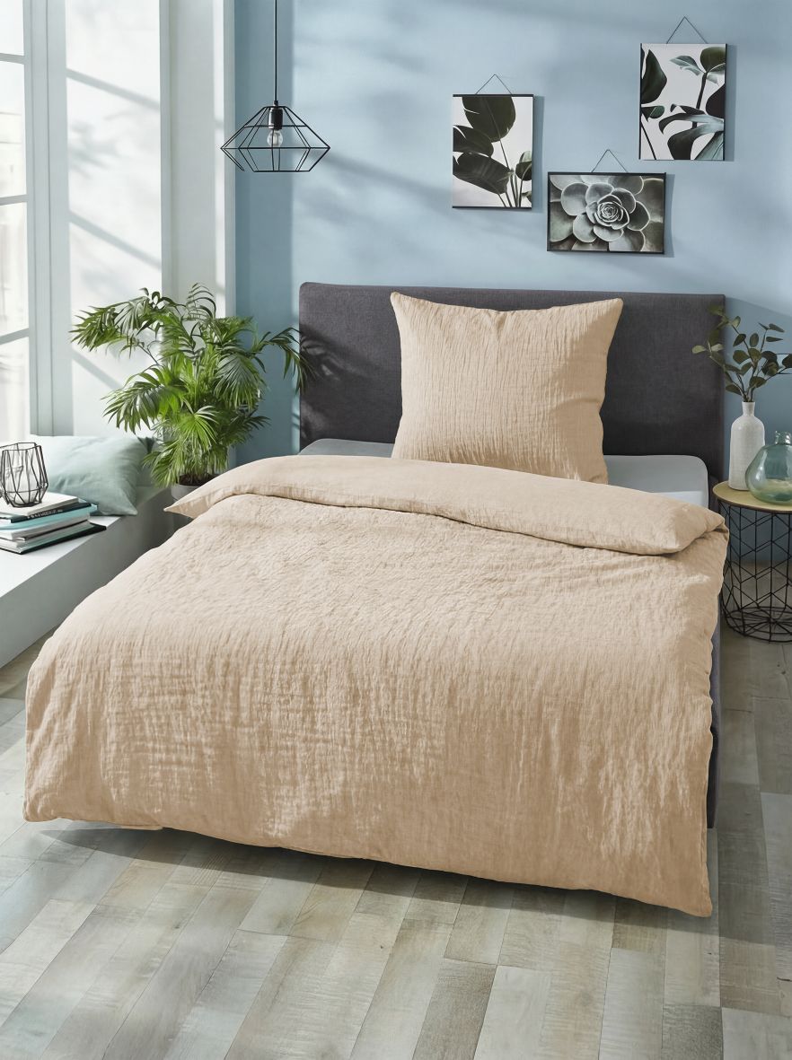 Musselin Bettw&auml;sche &Uuml;G beige - Bild 1