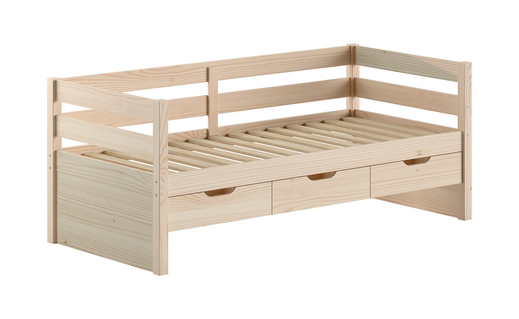 Funktions-Kojen Bett mit Umrandung, 3 Schubladen u. Rolllattenrost, Liegefläche 90 x 200, Ausf. Milky White lackiert