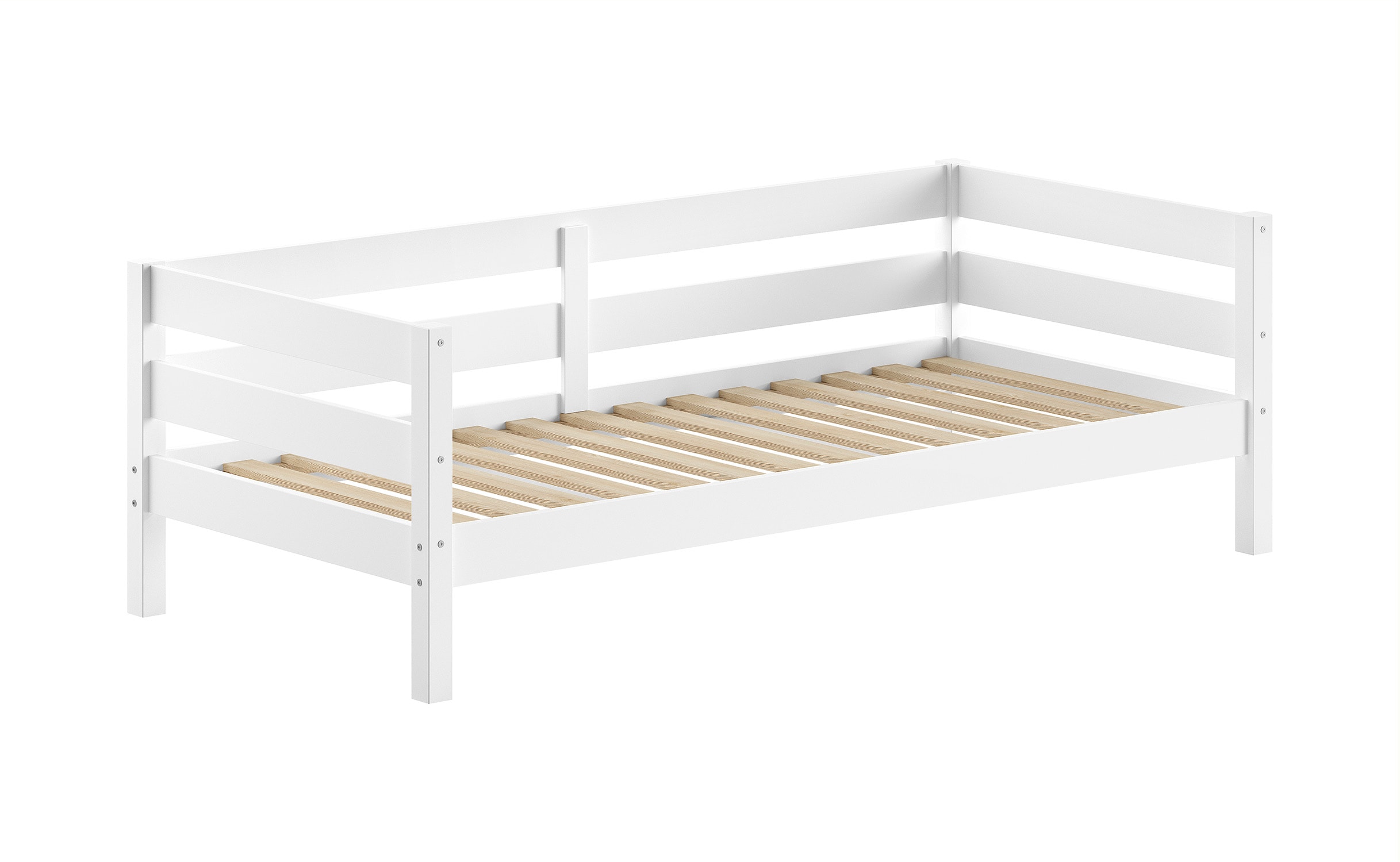 Funktions-Kojen Bett mit Umrandung und Rolllattenrost, Liegefl&auml;che 90 x 200, Ausf. Wei&szlig; lackiert - Bild 1