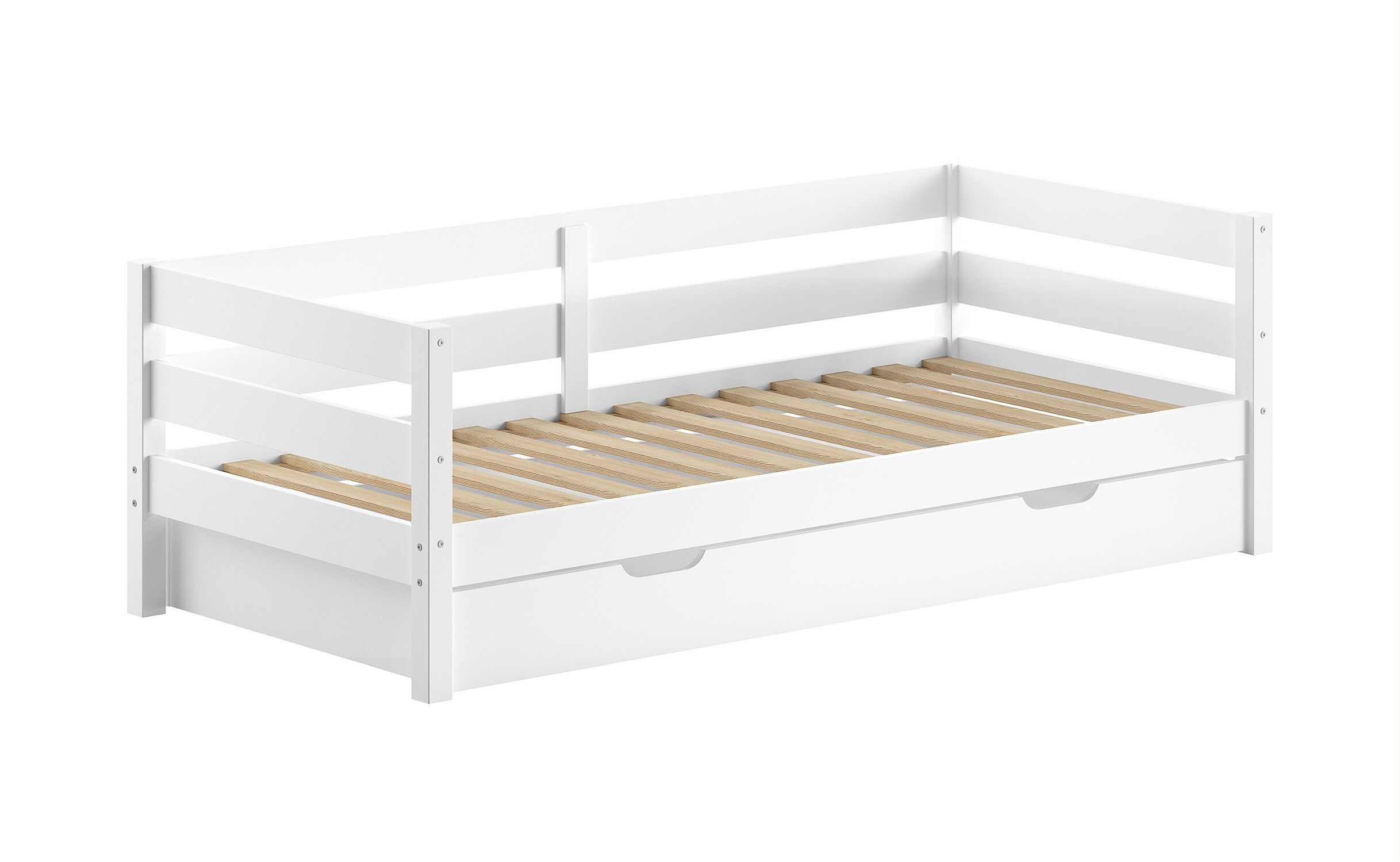 Funktions-Kojen Bett mit Umrandung, Rolllattenrost und Bettschublade, Liegefl&auml;che 90 x 200, Ausf. Wei&szlig; lackiert - Bild 1