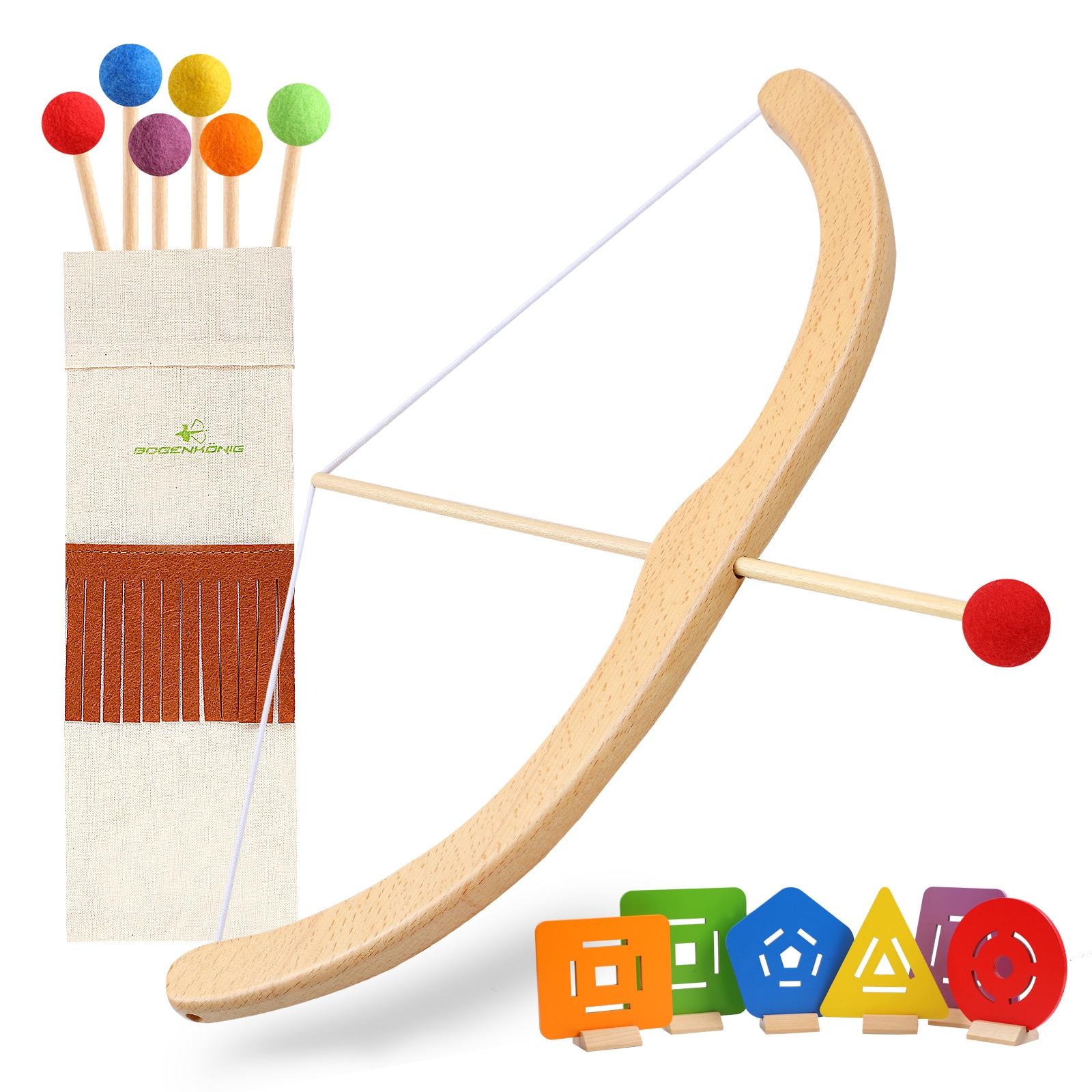 Bogenk&ouml;nig Bogenschie&szlig;-Set Holz 12-tlg.mit 6 Pfeilen und 6 Zielscheiben - Bild 1