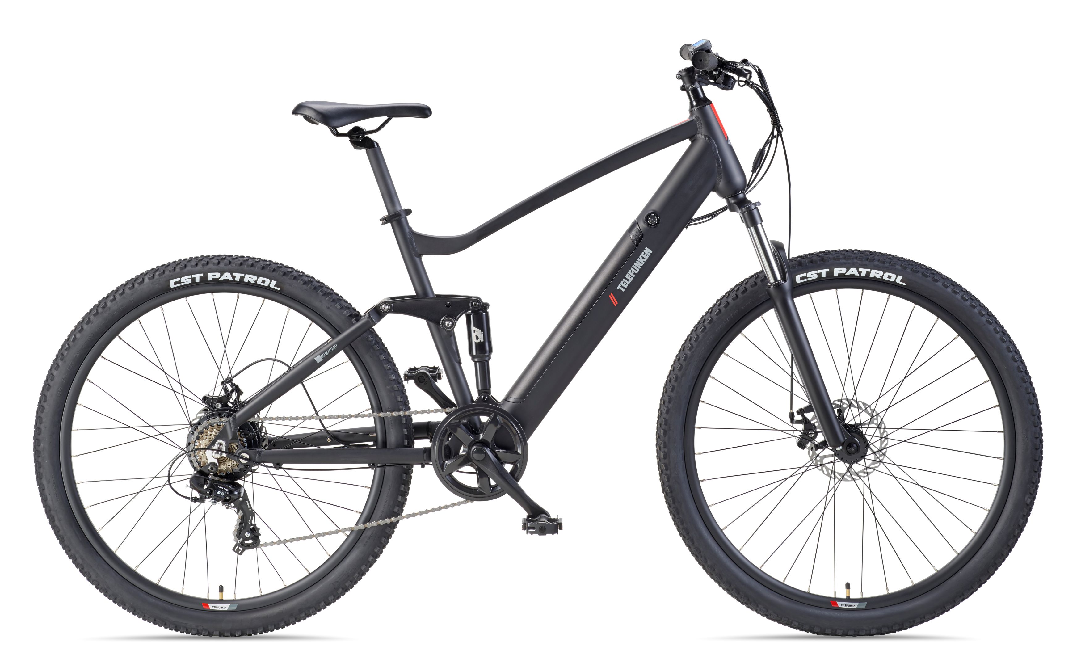 TELEFUNKEN M937 E-MTB Mountainbike Fully, 7-Gang Kettenschaltung, Heckmotor, 489,6 Wh Akku, 29" schwarz - Bild 1
