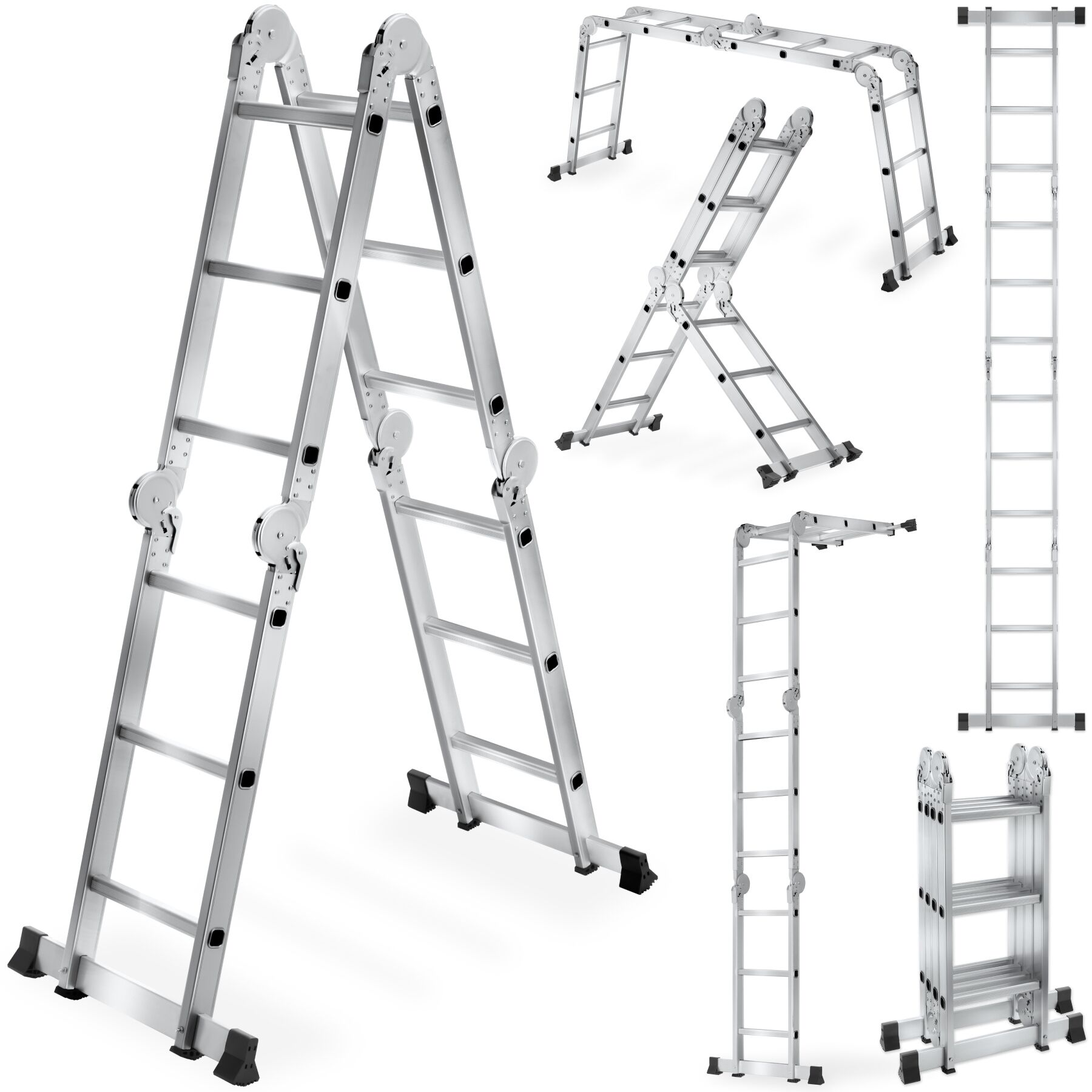 tectake&reg; Aluminium Mehrzweckleiter, 6in1, 4 x 3 Sprossen, geriffelte Trittfl&auml;che, rutschfest, klappbar - Bild 1
