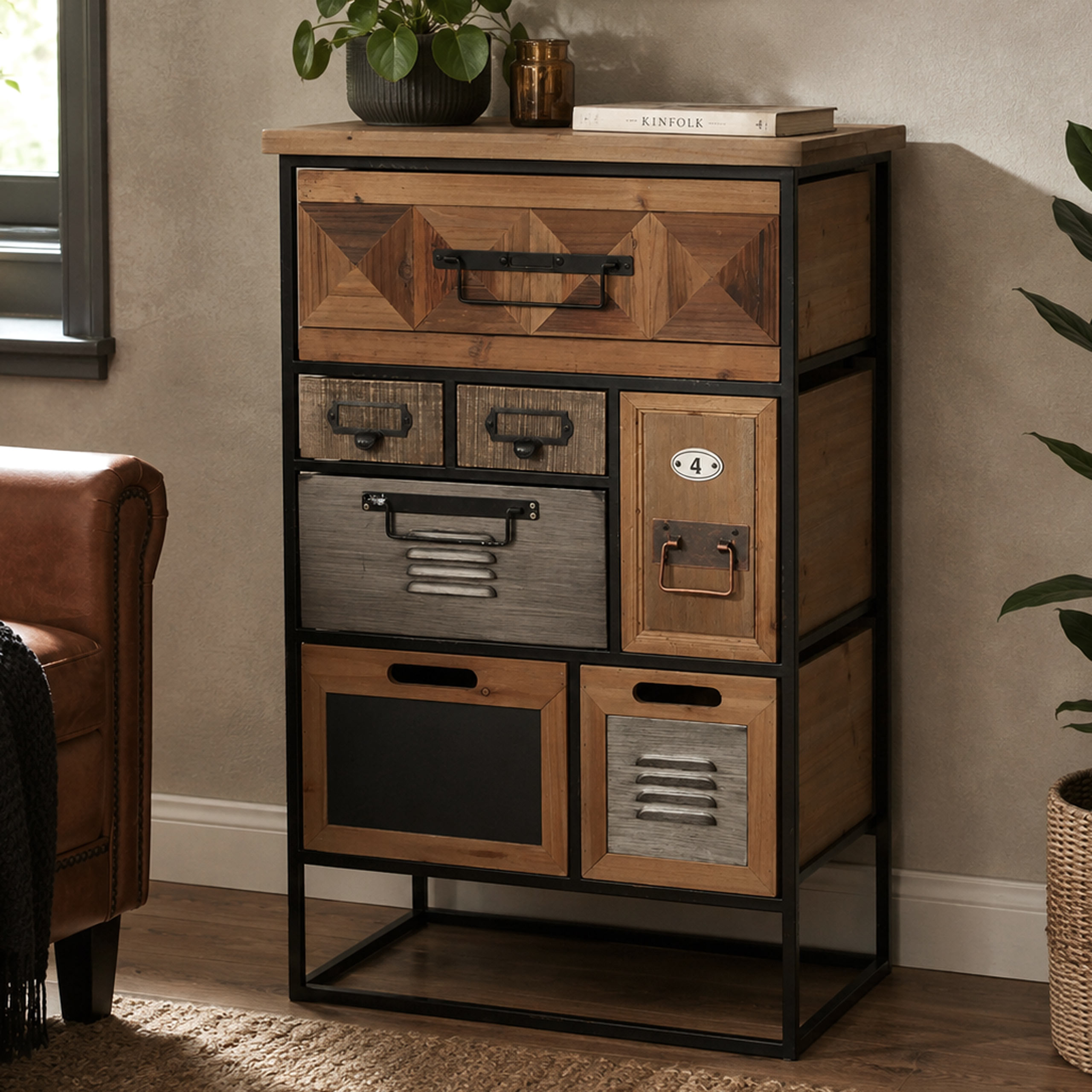 Apothekerkommode MCW-Q78, Schrank Highboard Schubladen Industrial Vintage/Shabby Holz Metall 84x53x31cm - Bild 1