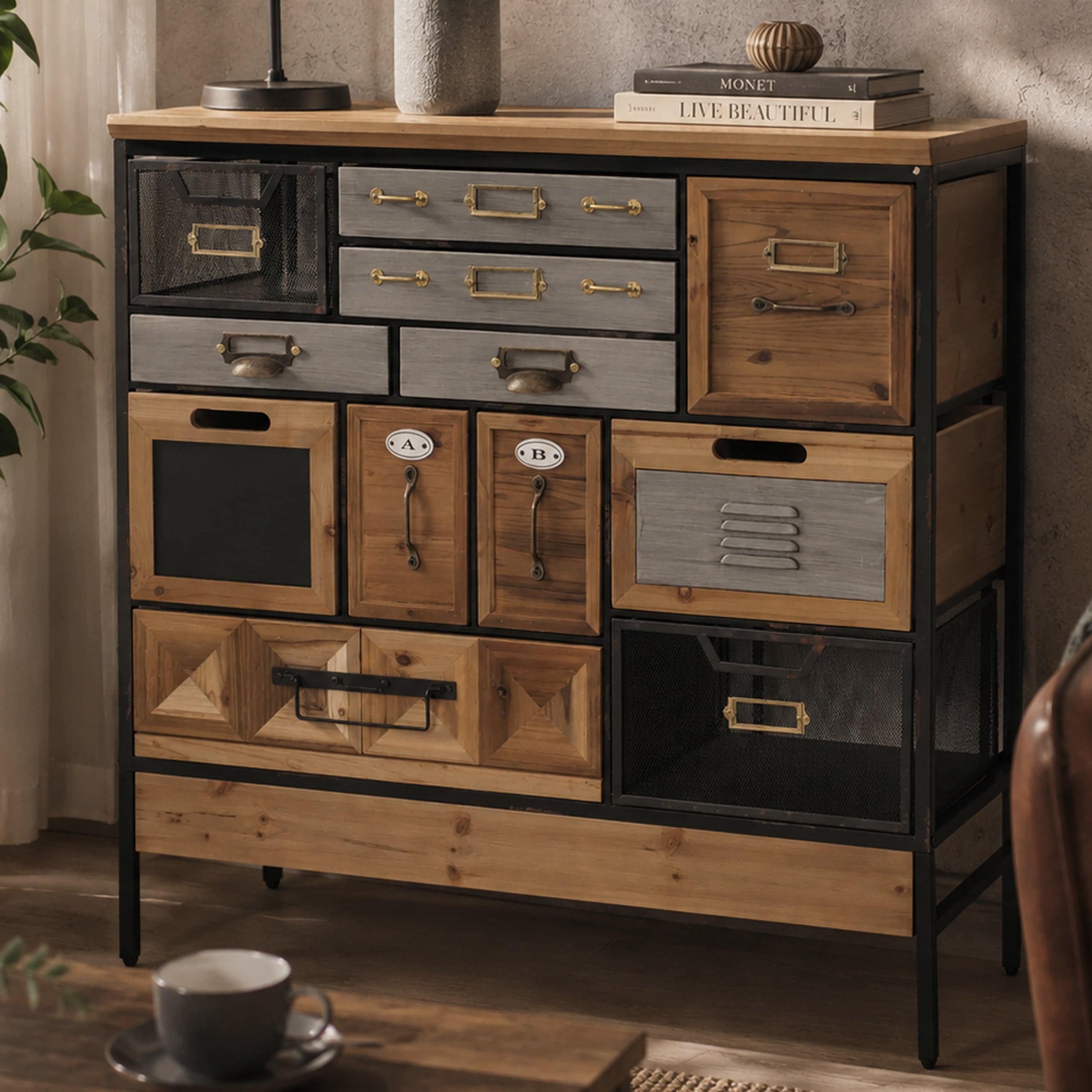 Apothekerkommode MCW-Q77, Schrank Highboard Schubladen Industrial Vintage/Shabby Holz Metall 85x84x36cm - Bild 1
