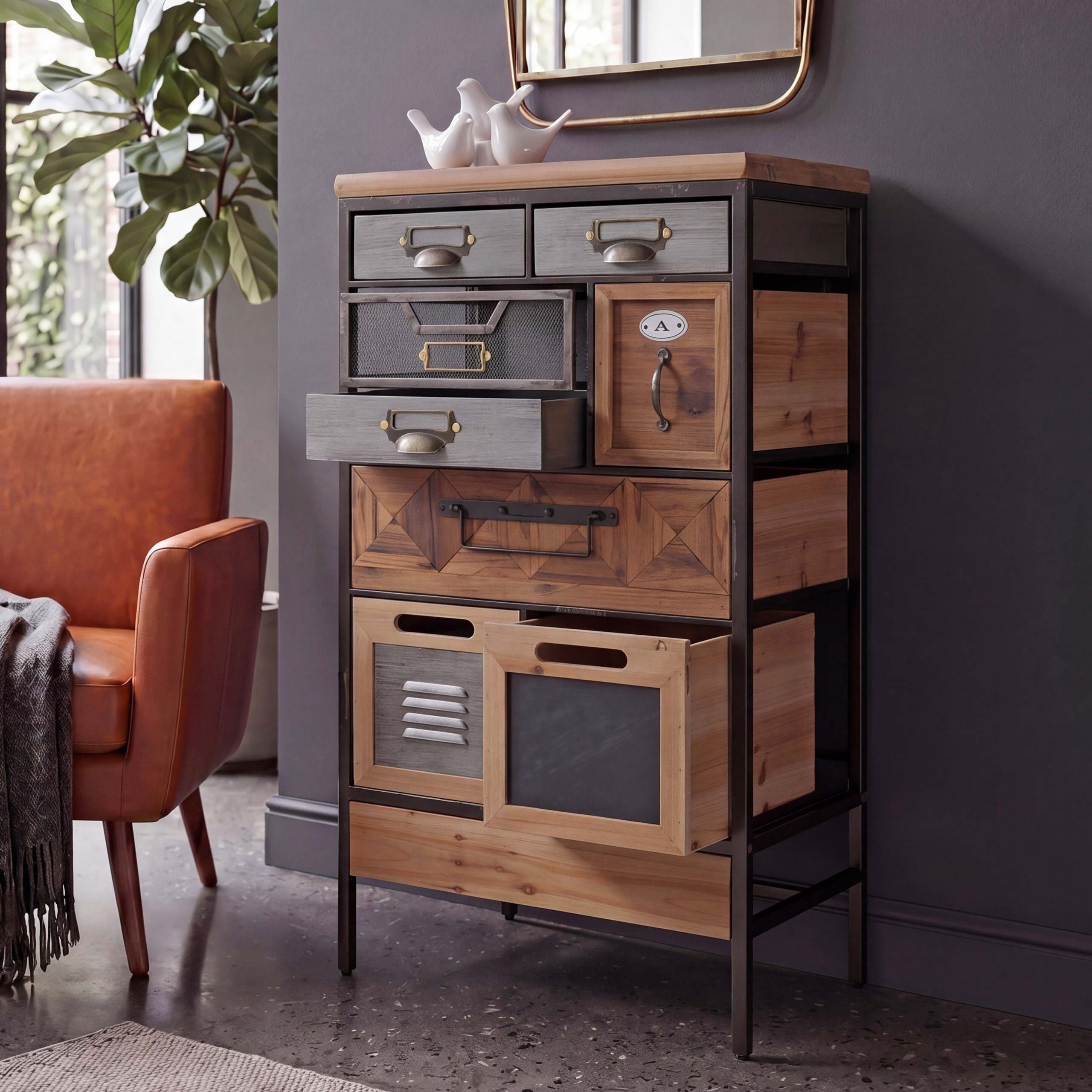 Apothekerkommode MCW-Q77, Schrank Kommode Schubladenmix Etikettenhalter Industrial Vintage/Shabby Holz Metall 85x45x35cm - Bild 1