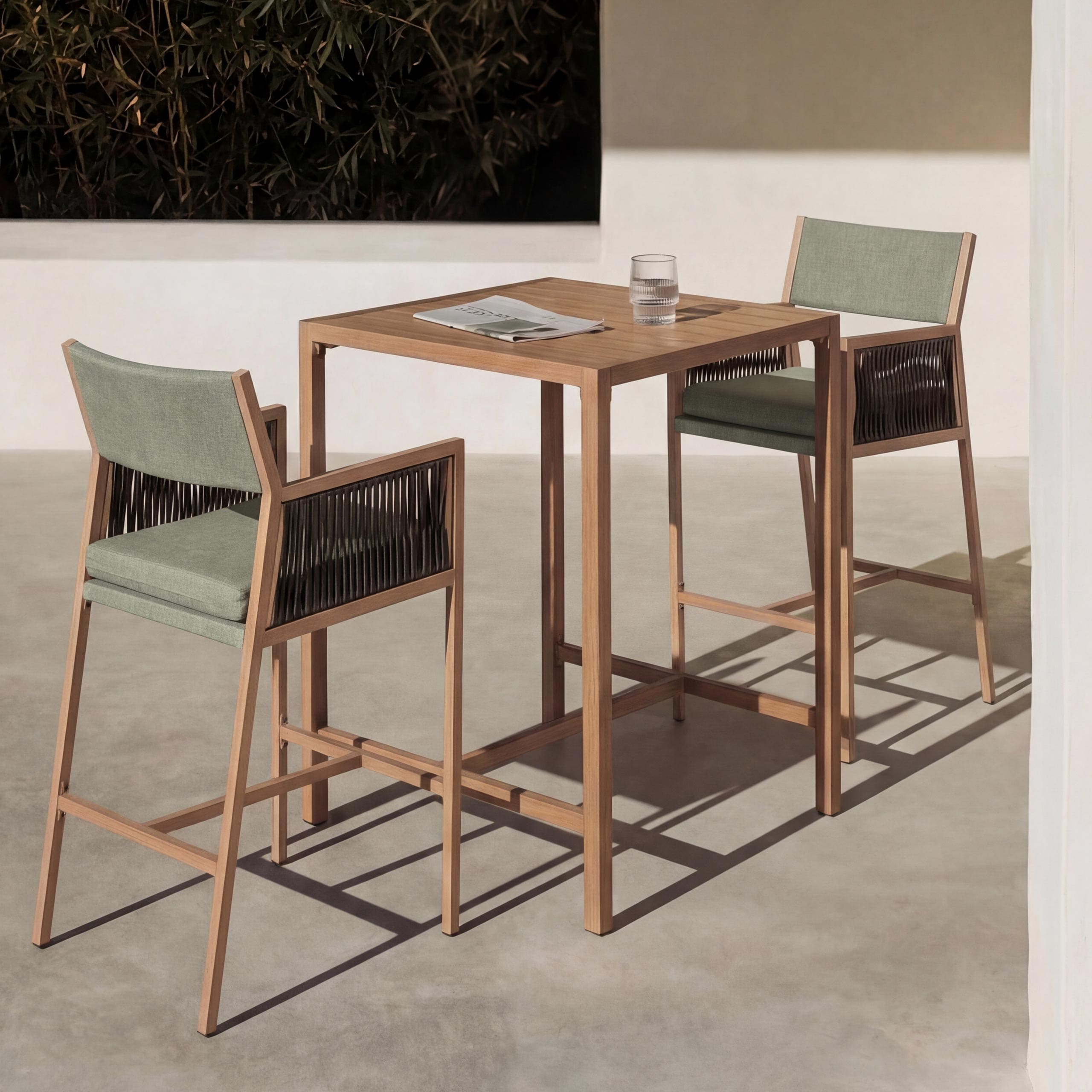 Set Bartisch + 2x Barhocker MCW-Q12, Barstuhl Stehtisch, Polyrattan Olefin (210 g/m&sup2;) ~ gr&uuml;n - Bild 1