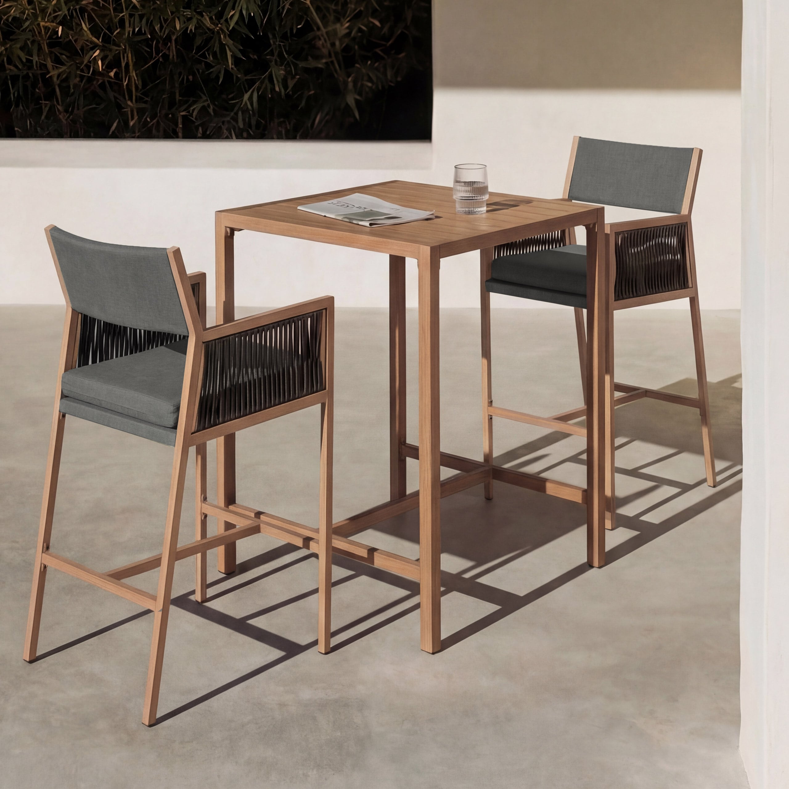 Set Bartisch + 2x Barhocker MCW-Q12, Barstuhl Stehtisch, Polyrattan Olefin (210 g/m&sup2;) ~ dunkelgrau - Bild 1