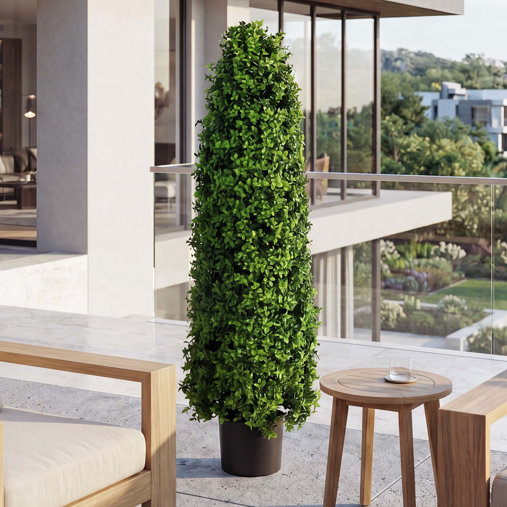 Künstlicher Buchsbaum MCW-Q89, Buchs Buxus im Topf Dekobaum Kunstpflanze Kegel naturgetreu immergrün Outdoor 120x35x35cm
