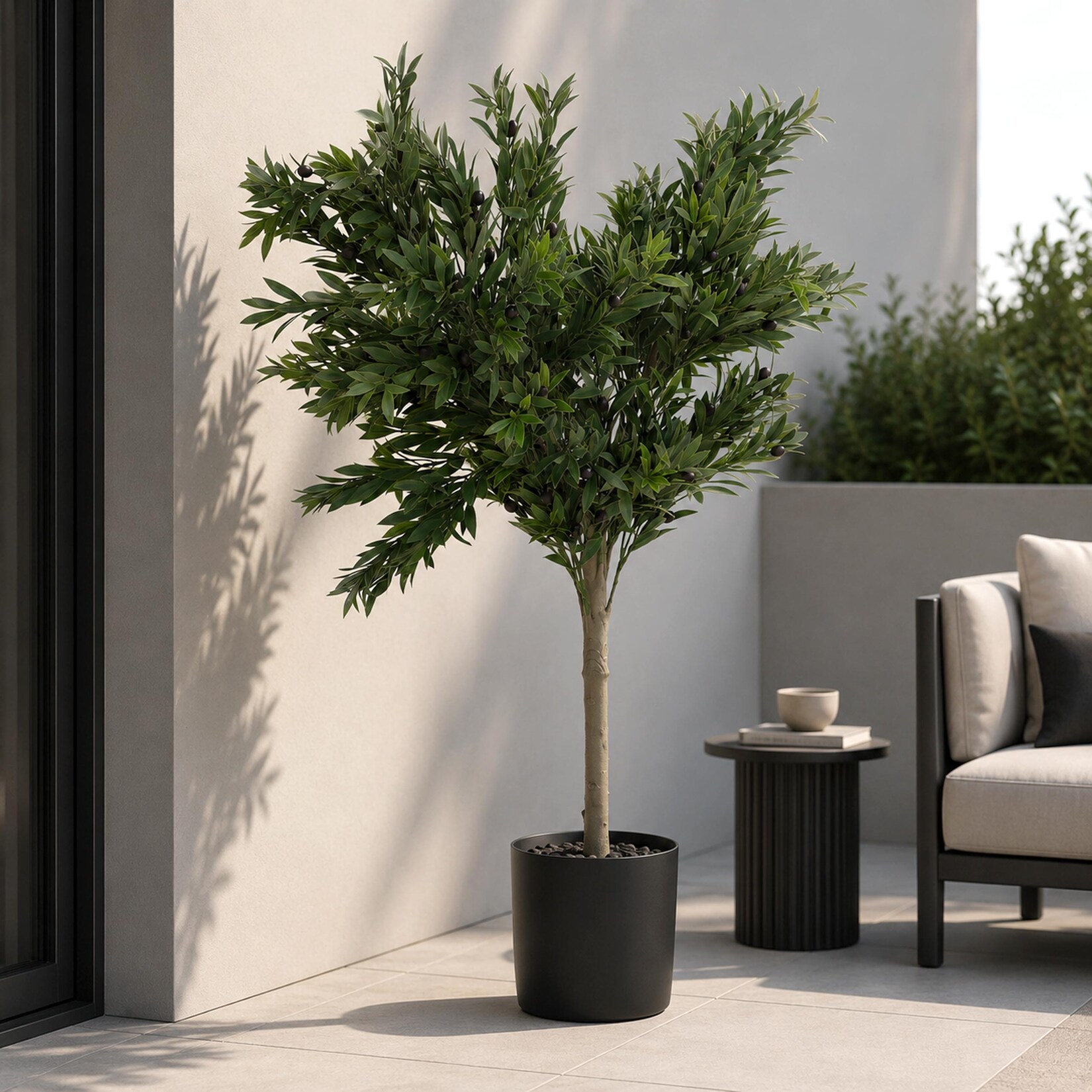 Künstlicher Olivenbaum MCW-Q88, Dekopflanze Kunstbaum Kunstpflanze, Outdoor Polyethylen 130x99x50cm