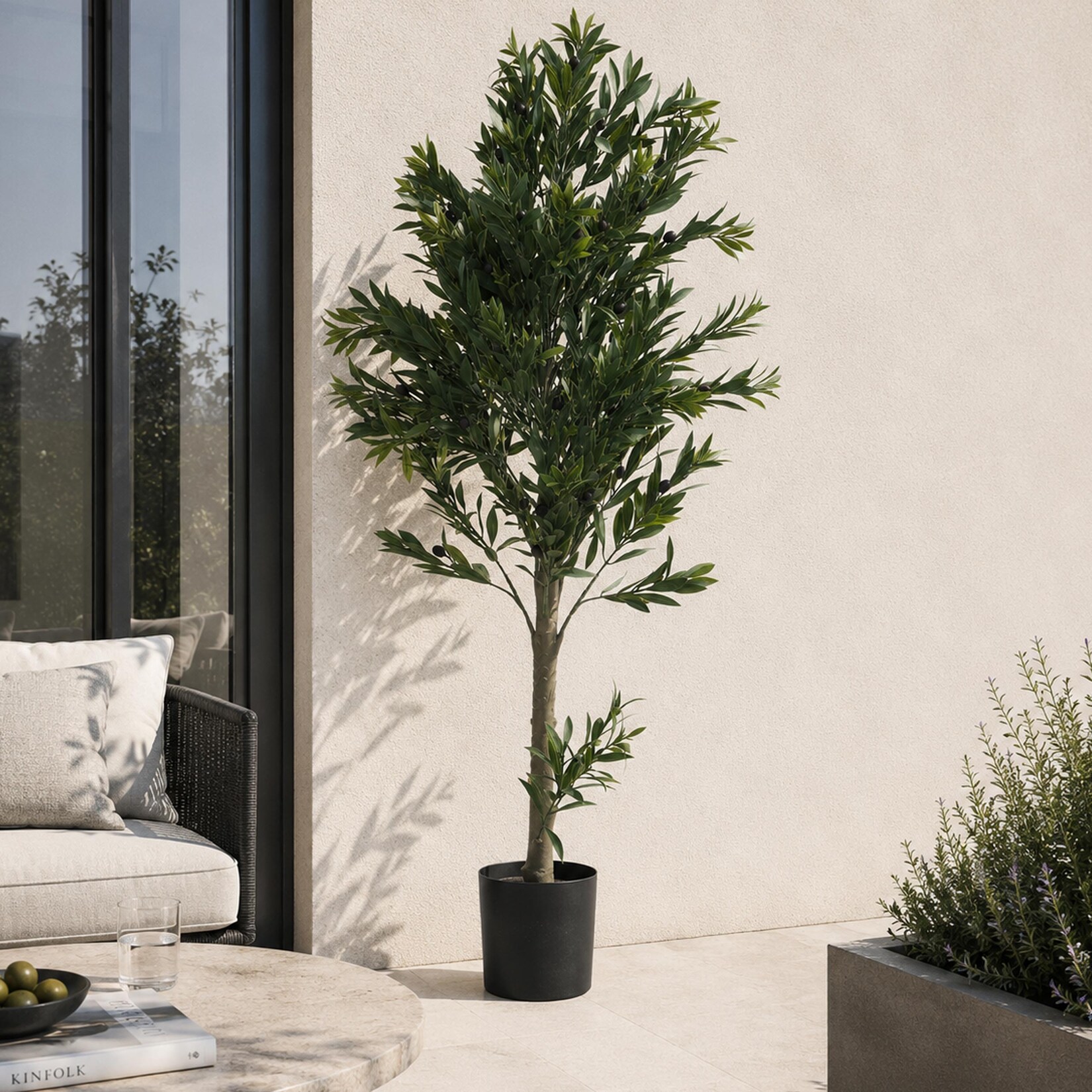 Künstlicher Olivenbaum MCW-Q88, Dekopflanze Kunstbaum Kunstpflanze, Outdoor Polyethylen 126x58x58cm