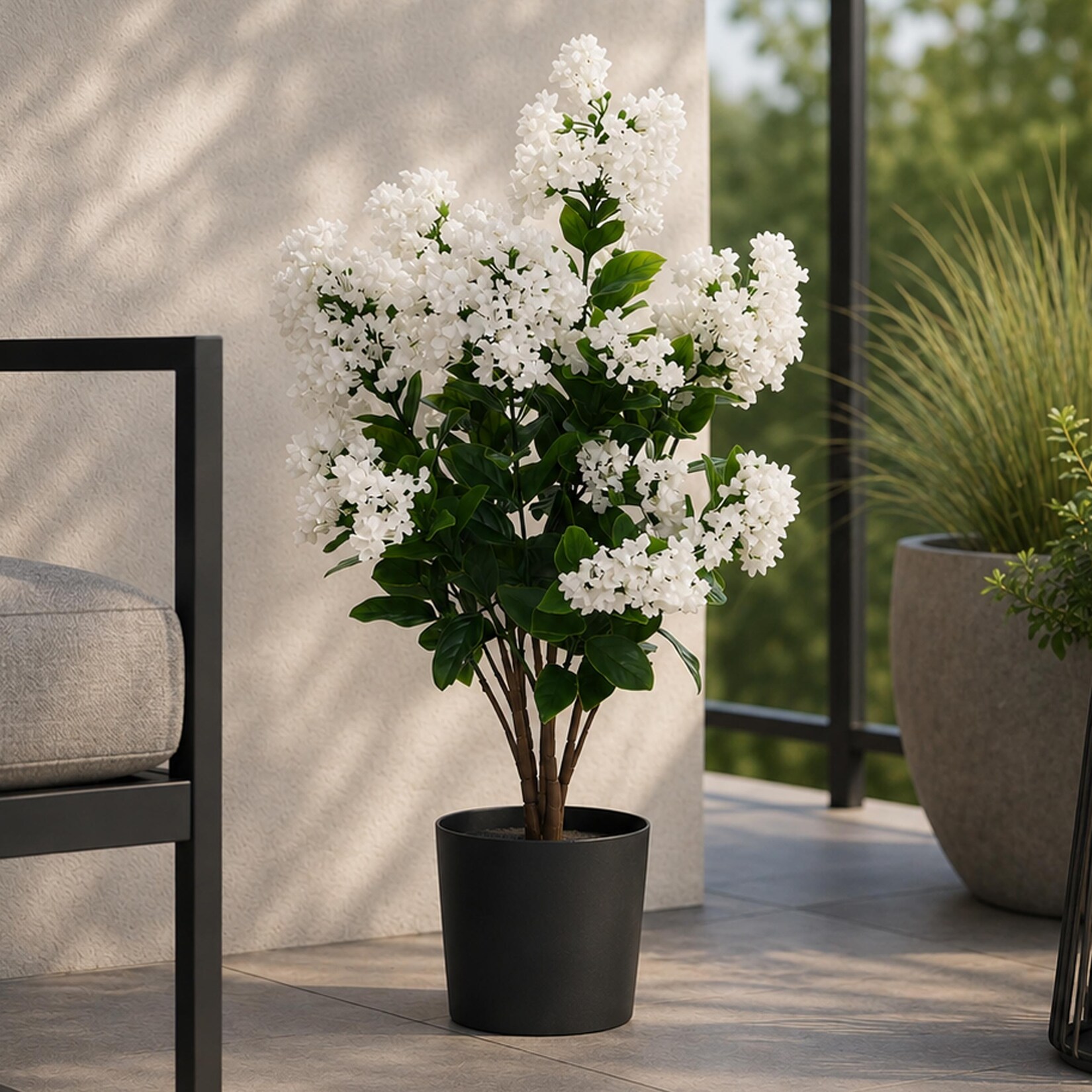 Künstlicher Flieder MCW-Q87, Kunstflieder Dekopflanze Kunstbaum Kunstpflanze, Outdoor Polyethylen 64x35x35cm ~ weiß