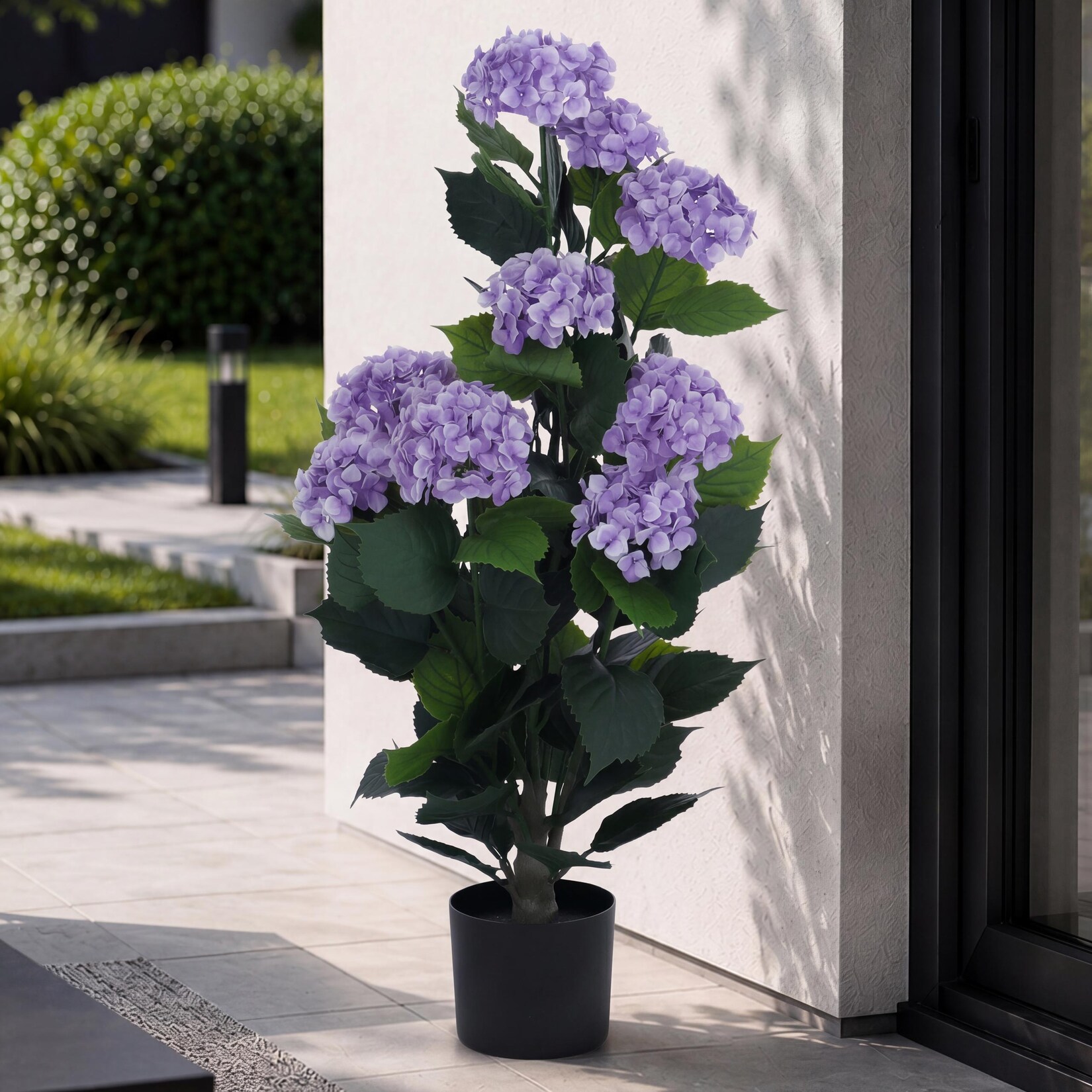 Künstliche Hortensie MCW-Q86, Dekopflanze Kunsthortensie Kunstpflanze, Outdoor Polyethylen 90x50x50cm ~ lila