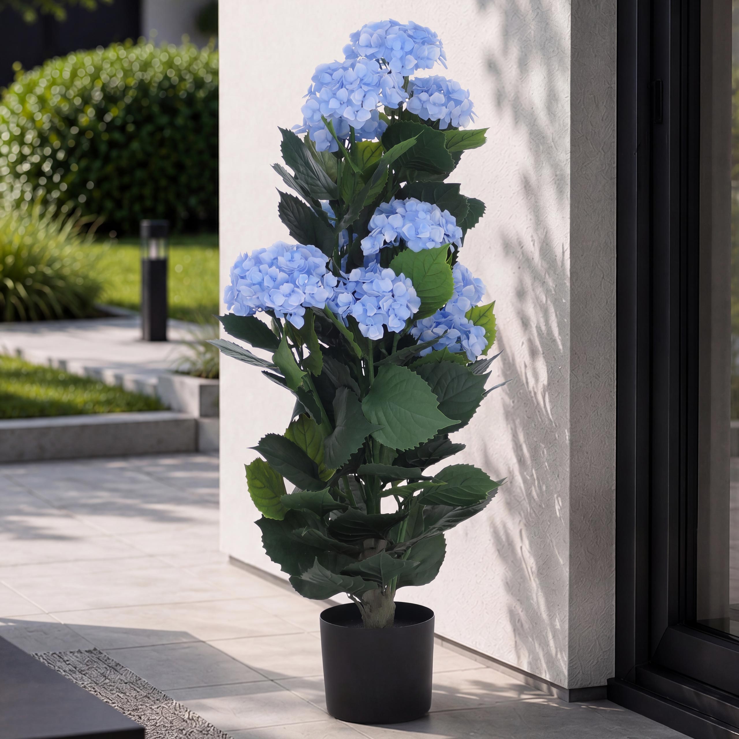 K&uuml;nstliche Hortensie MCW-Q86, Dekopflanze Kunsthortensie Kunstpflanze, Outdoor Polyethylen 90x50x50cm ~ blau - Bild 1