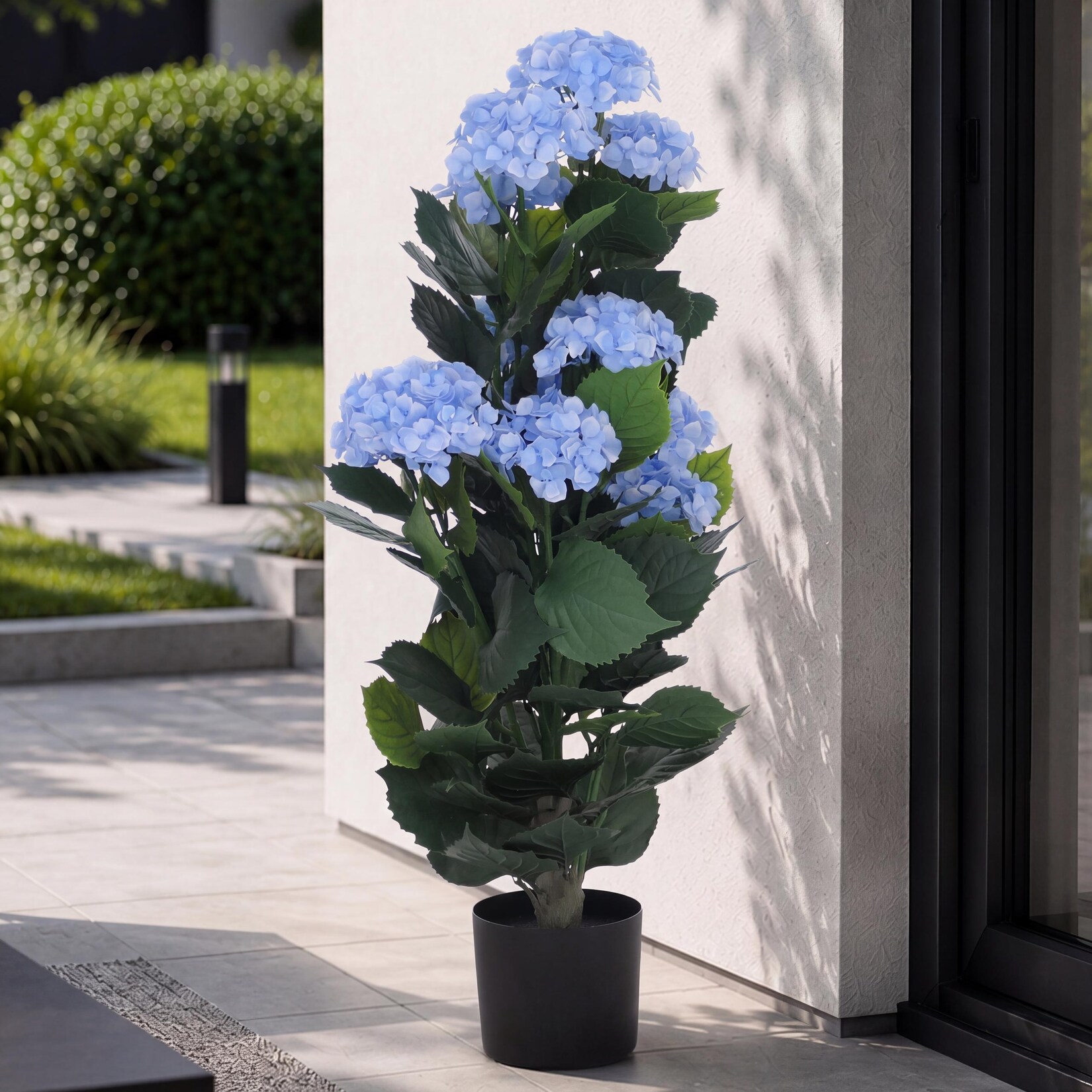 Künstliche Hortensie MCW-Q86, Dekopflanze Kunsthortensie Kunstpflanze, Outdoor Polyethylen 90x50x50cm ~ blau