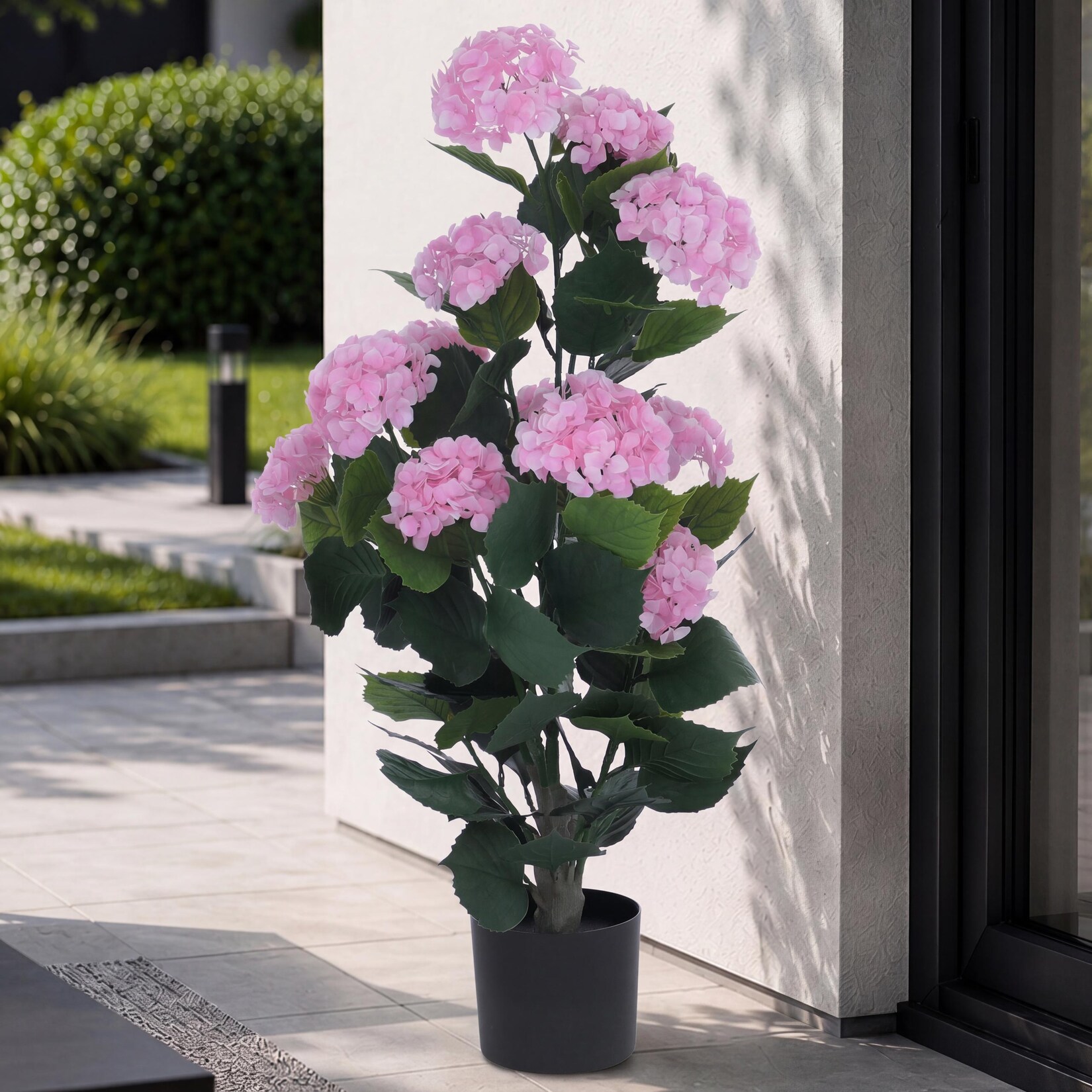 Künstliche Hortensie MCW-Q86, Dekopflanze Kunsthortensie Kunstpflanze, Outdoor Polyethylen 90x50x50cm ~ rosa