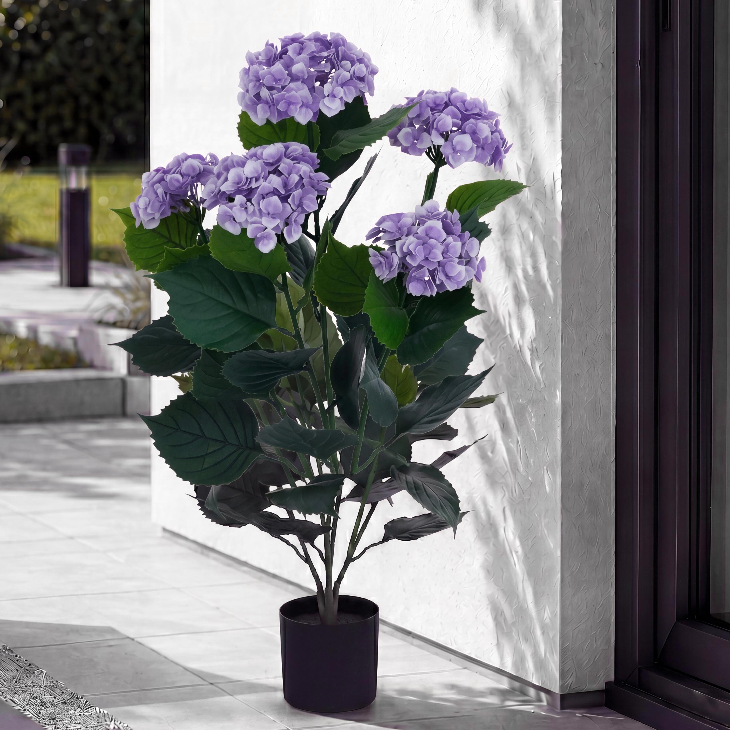 K&uuml;nstliche Hortensie MCW-Q86, Dekopflanze Kunsthortensie Kunstpflanze, Outdoor Polyethylen 64x40x40cm ~ lila - Bild 1