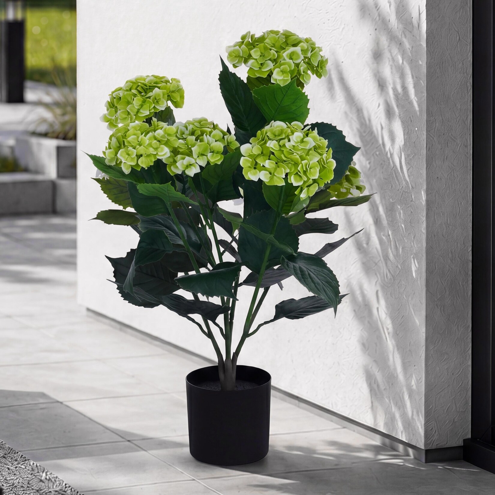 Künstliche Hortensie MCW-Q86, Dekopflanze Kunsthortensie Kunstpflanze, Outdoor Polyethylen 64x40x40cm ~ grün