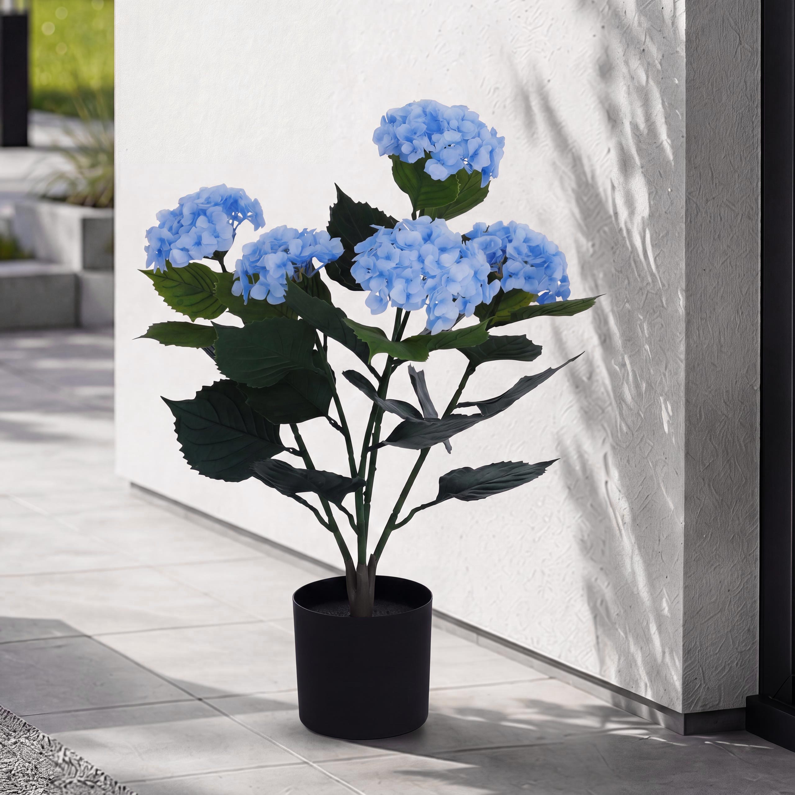 K&uuml;nstliche Hortensie MCW-Q86, Dekopflanze Kunsthortensie Kunstpflanze, Outdoor Polyethylen 64x40x40cm ~ blau - Bild 1