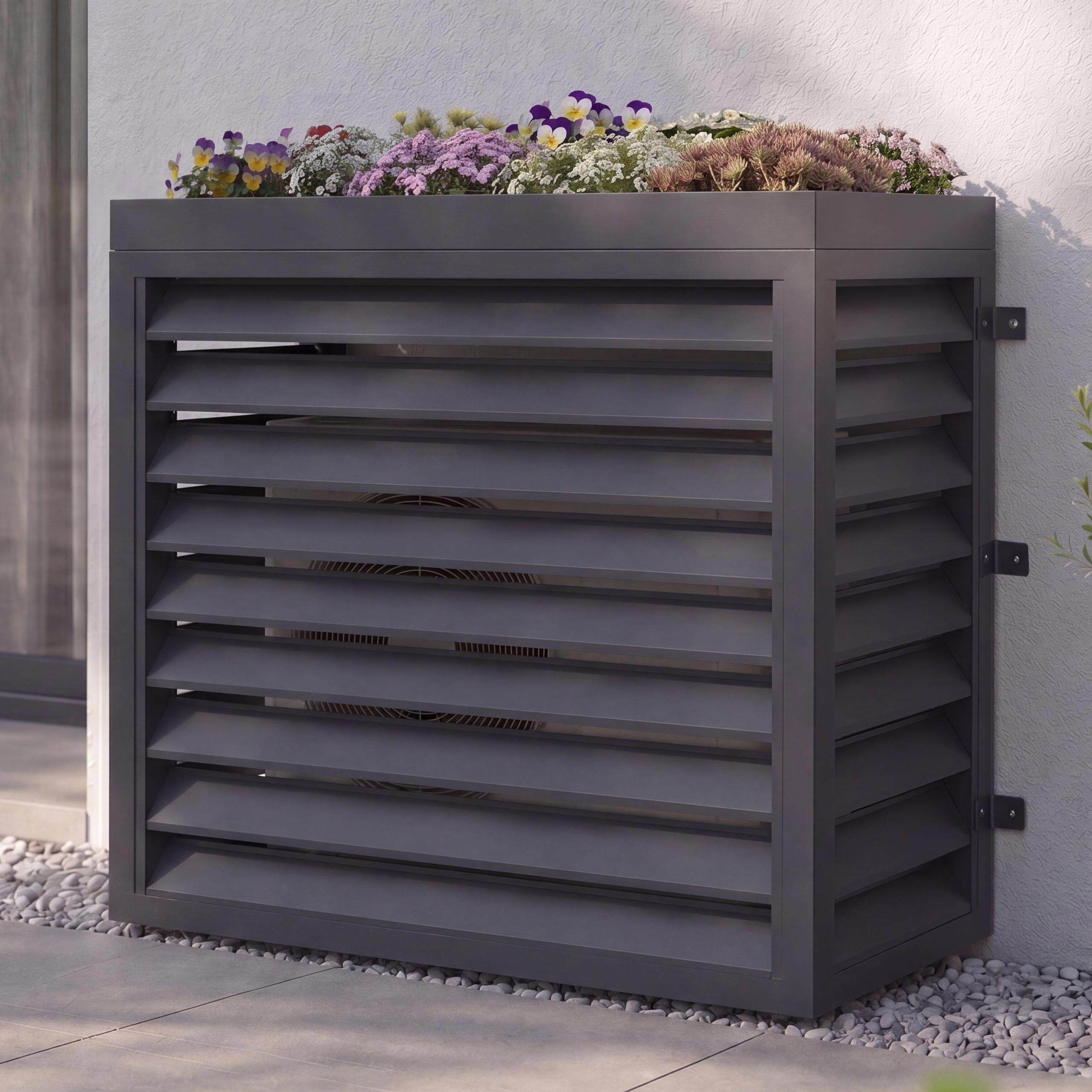 Verkleidung f&uuml;r Klimaanlage/W&auml;rmetauscher MCW-O43 mit Pflanzkasten, Abdeckung, Metall 118x124x65cm ~ anthrazit - Bild 1