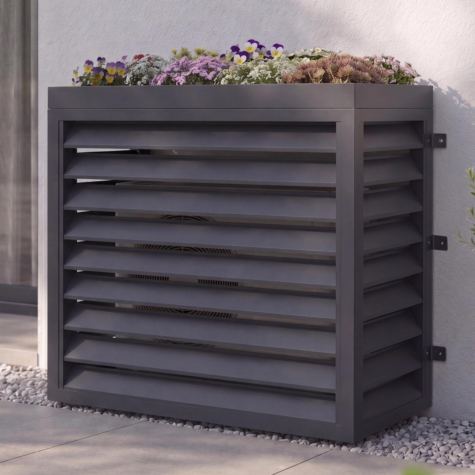 Verkleidung für Klimaanlage/Wärmetauscher -O43 mit Pflanzkasten, Abdeckung, Metall 118x124x65cm ~ anthrazit