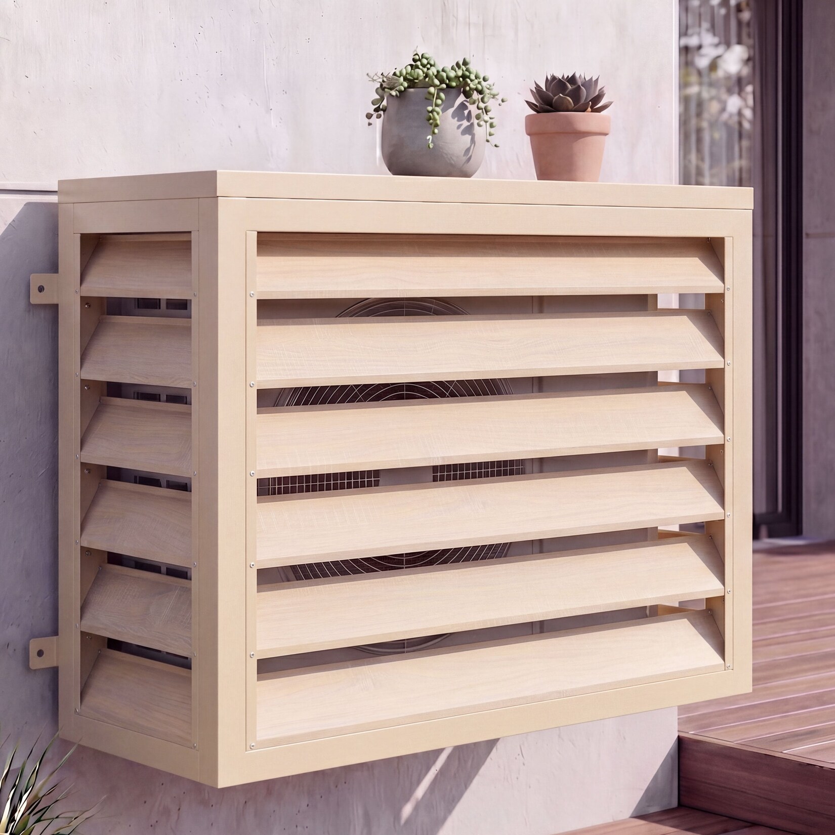 Verkleidung für Klimaanlage/Wärmetauscher -O43, Abdeckung Schutzgitter, Metall 73x97x38cm ~ Eiche-Optik