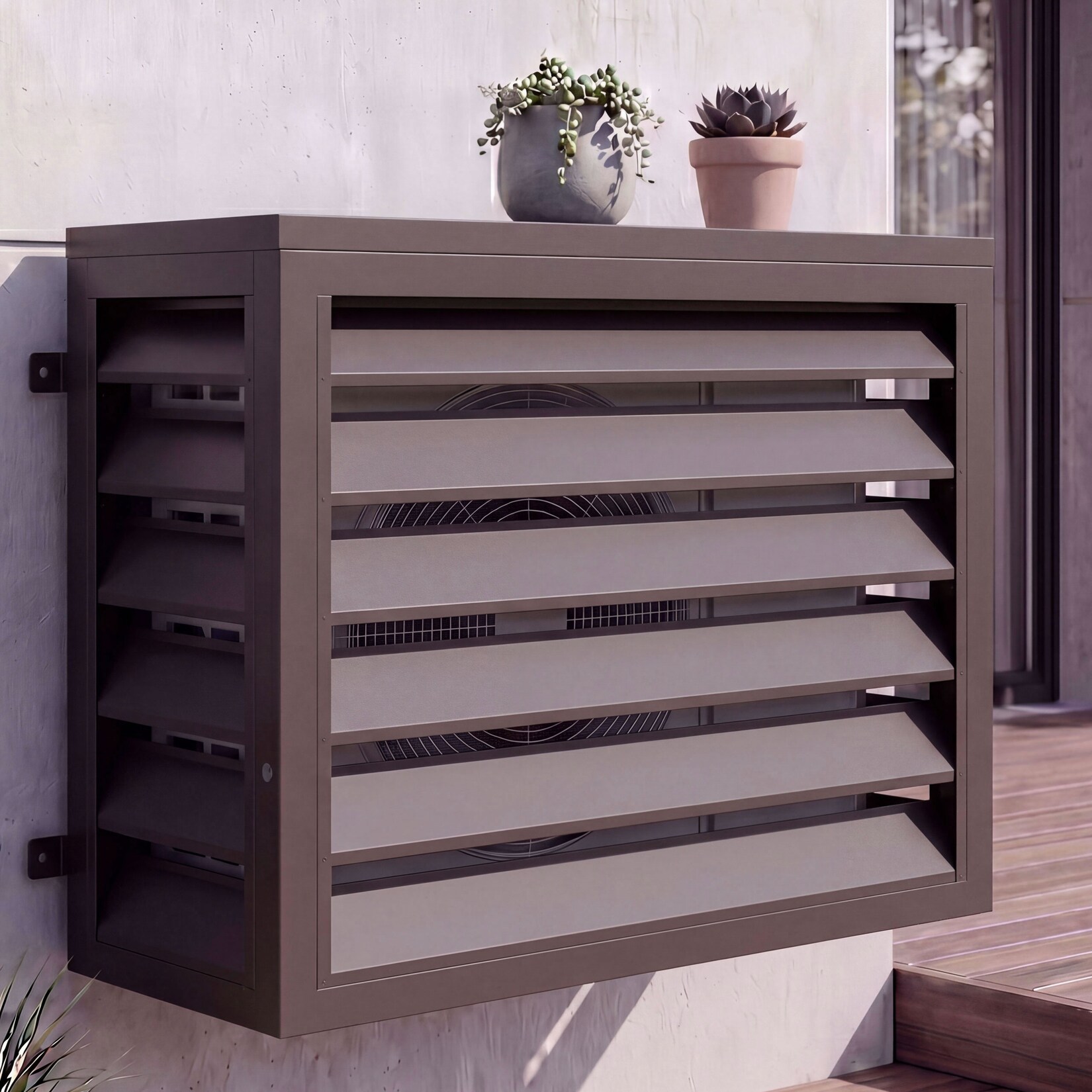 Verkleidung für Klimaanlage/Wärmetauscher -O43, Abdeckung Schutzgitter, Metall 73x97x38cm ~ dunkelbraun