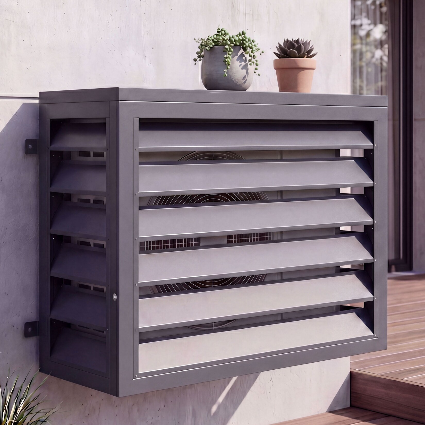 Verkleidung für Klimaanlage/Wärmetauscher -O43, Abdeckung Schutzgitter, Metall 73x97x38cm ~ anthrazit