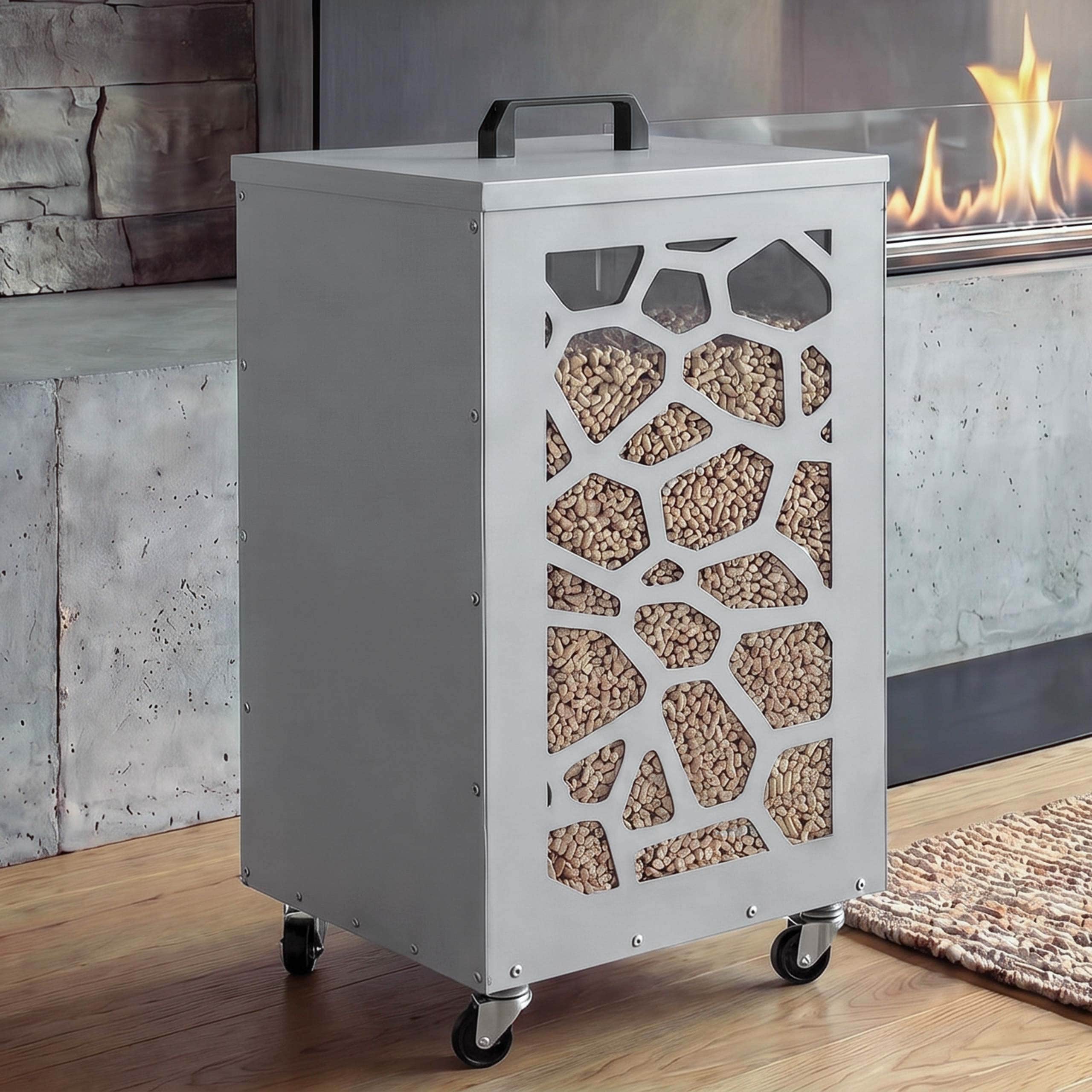 Pelletbeh&auml;lter MCW-Q30 Waben, Pelletbox Aufbewahrungsbox f&uuml;r z.B. Tierfutter, Rollen F&uuml;&szlig;e 64x36x36cm ~ wei&szlig;-hellgrau - Bild 1