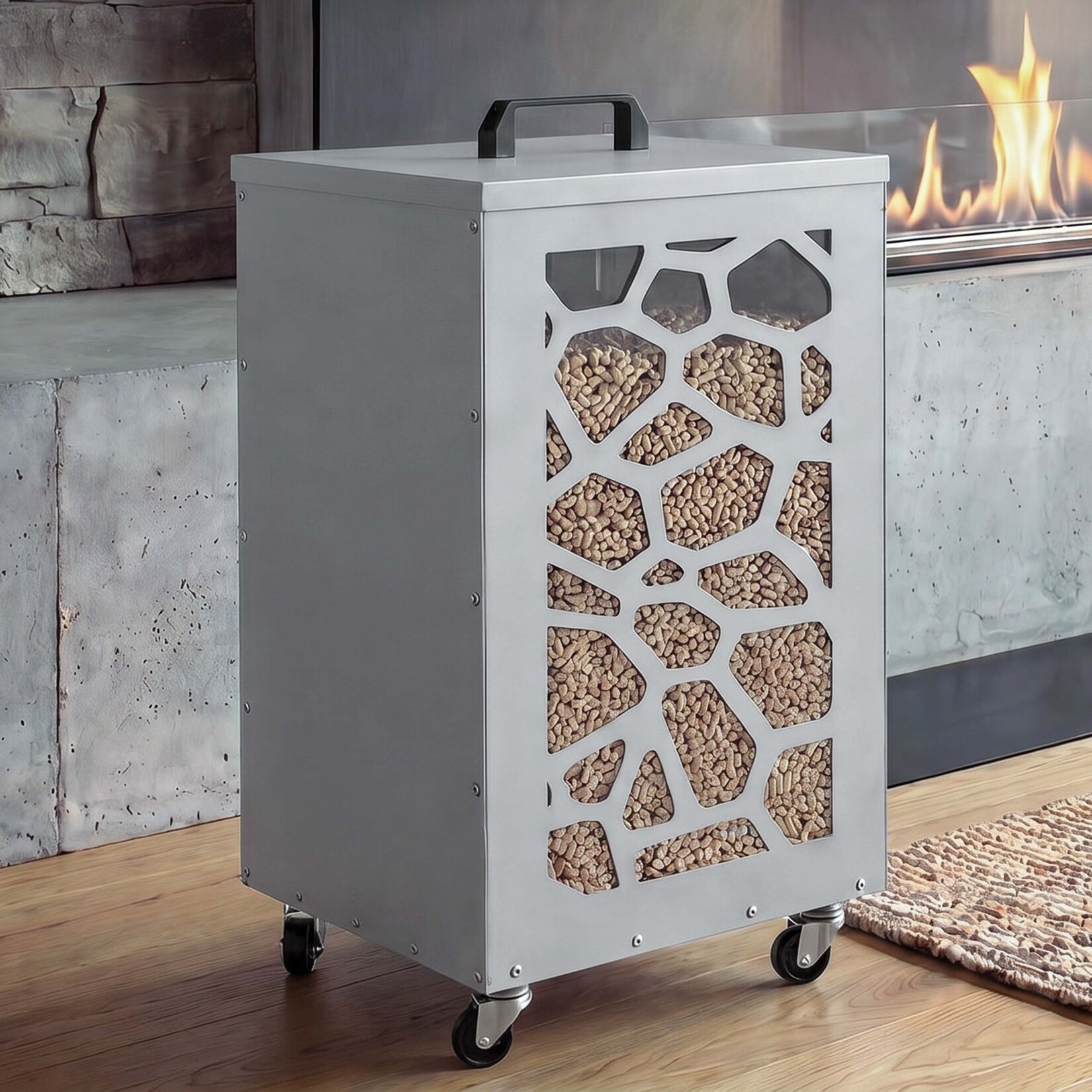 Pelletbehälter MCW-Q30 Waben, Pelletbox Aufbewahrungsbox für z.B. Tierfutter, Rollen Füße 64x36x36cm ~ weiß-hellgrau
