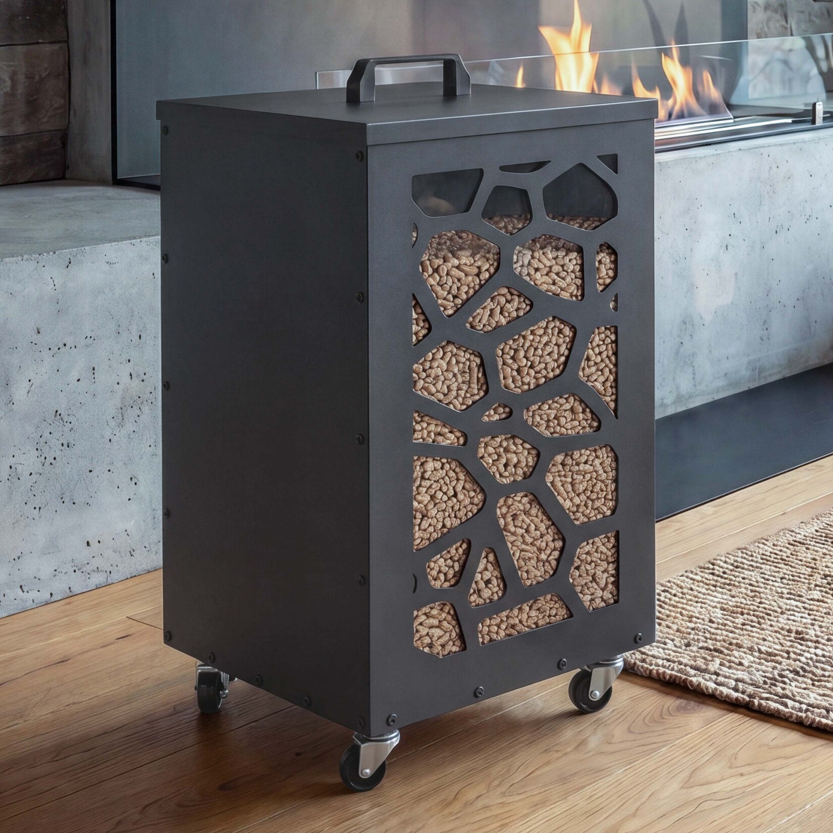 Pelletbehälter MCW-Q30 Waben, Pelletbox Aufbewahrungsbox für z.B. Tierfutter, Rollen Füße 64x36x36cm ~ anthrazit