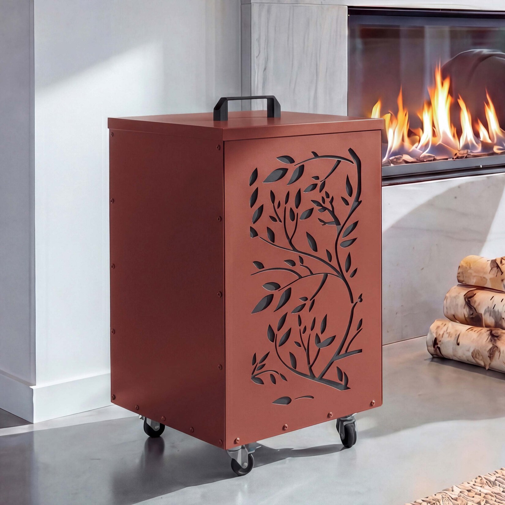 Pelletbehälter MCW-Q30 Ranken, Pelletbox Aufbewahrungsbox für z.B. Tierfutter, Rollen Füße 64x36x36cm ~ kupferfarben