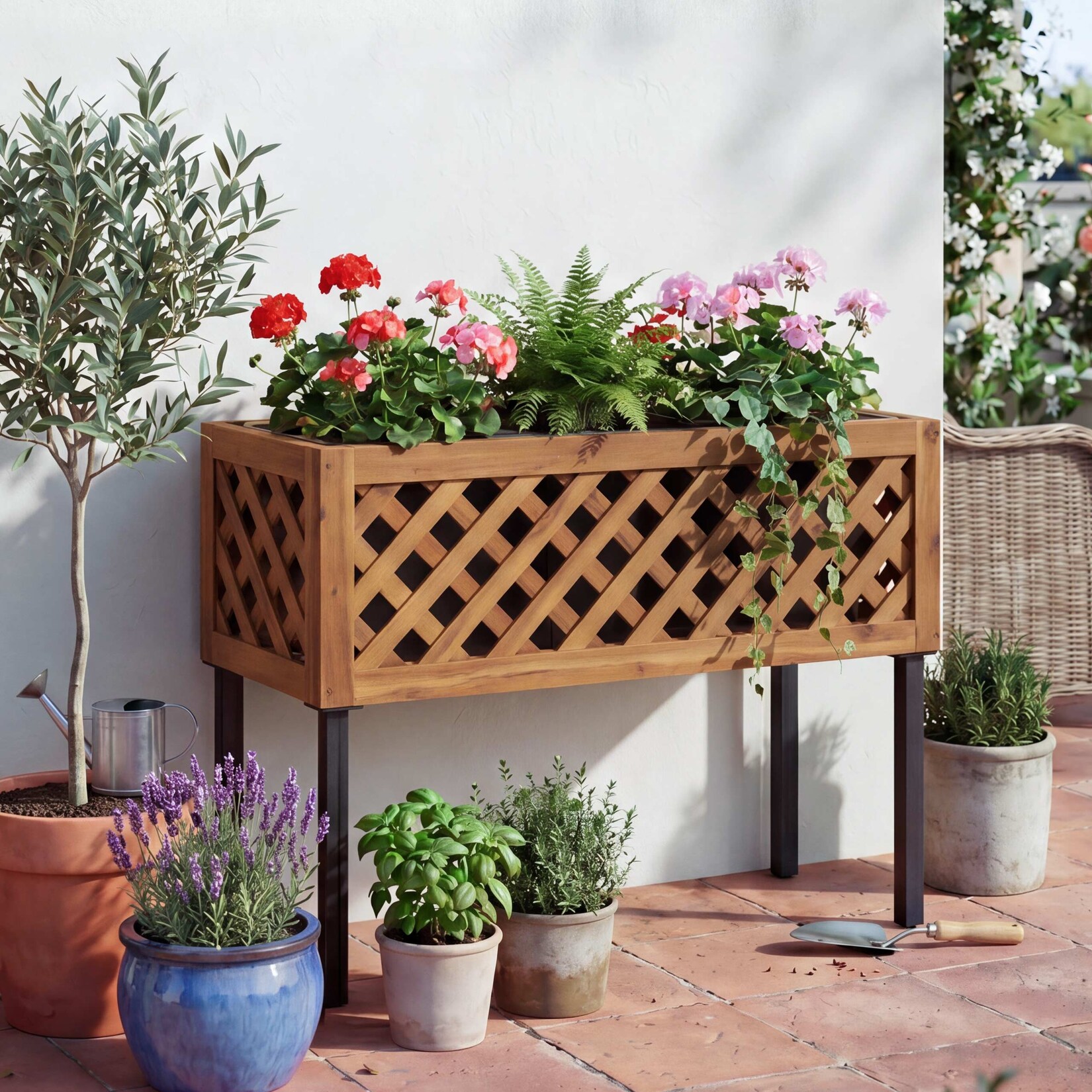 Hochbeet -P86, Blumen-/Pflanzkasten Pflanzgefäß, In-/Outdoor Akazie Holz MVG-zertifiziert 59x82x32cm ~ braun