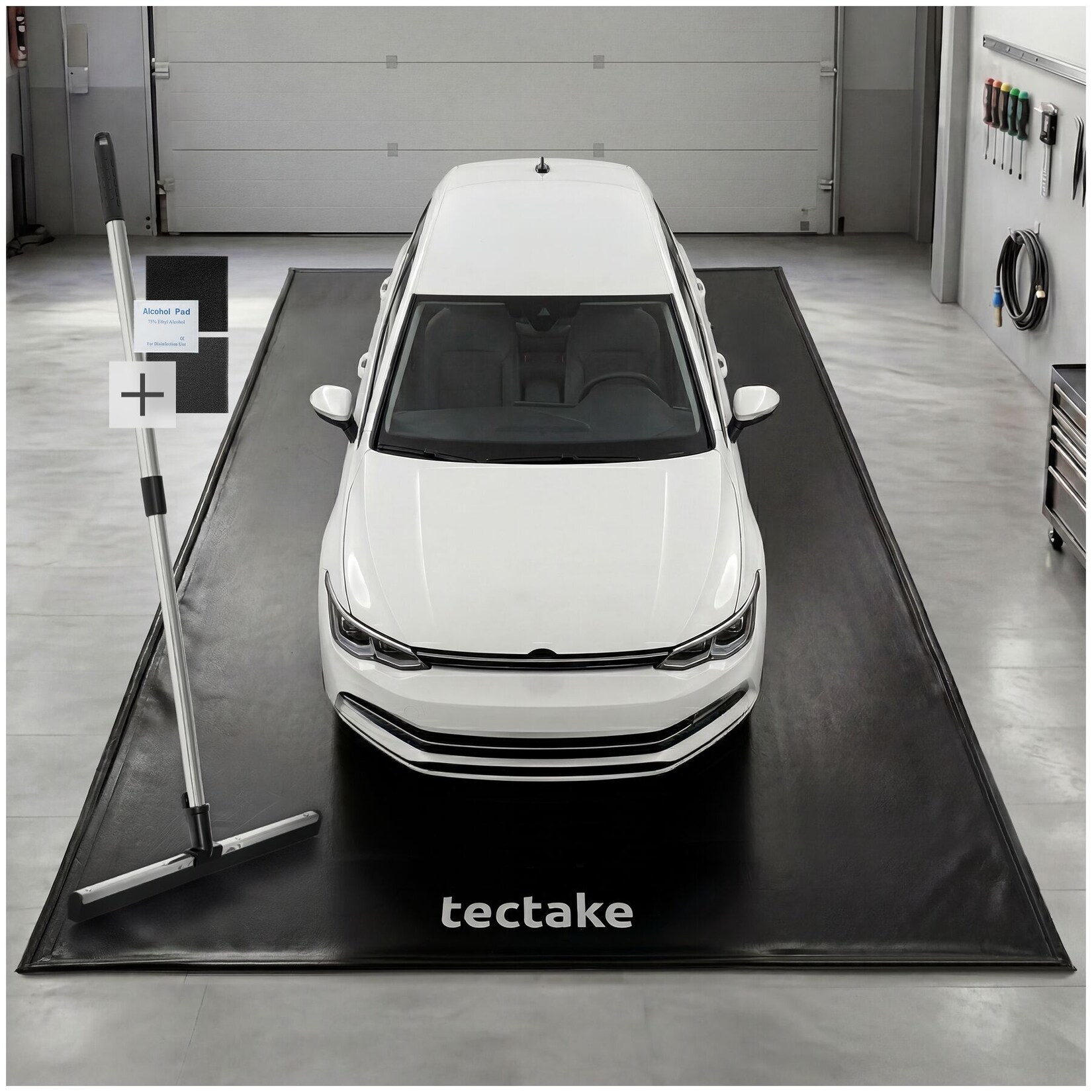 tectake® Garagenbodenmatte, 2,4 x 5 m, mit Klettpads und Alkoholtüchern, inklusive ausziehbarem Abzieher